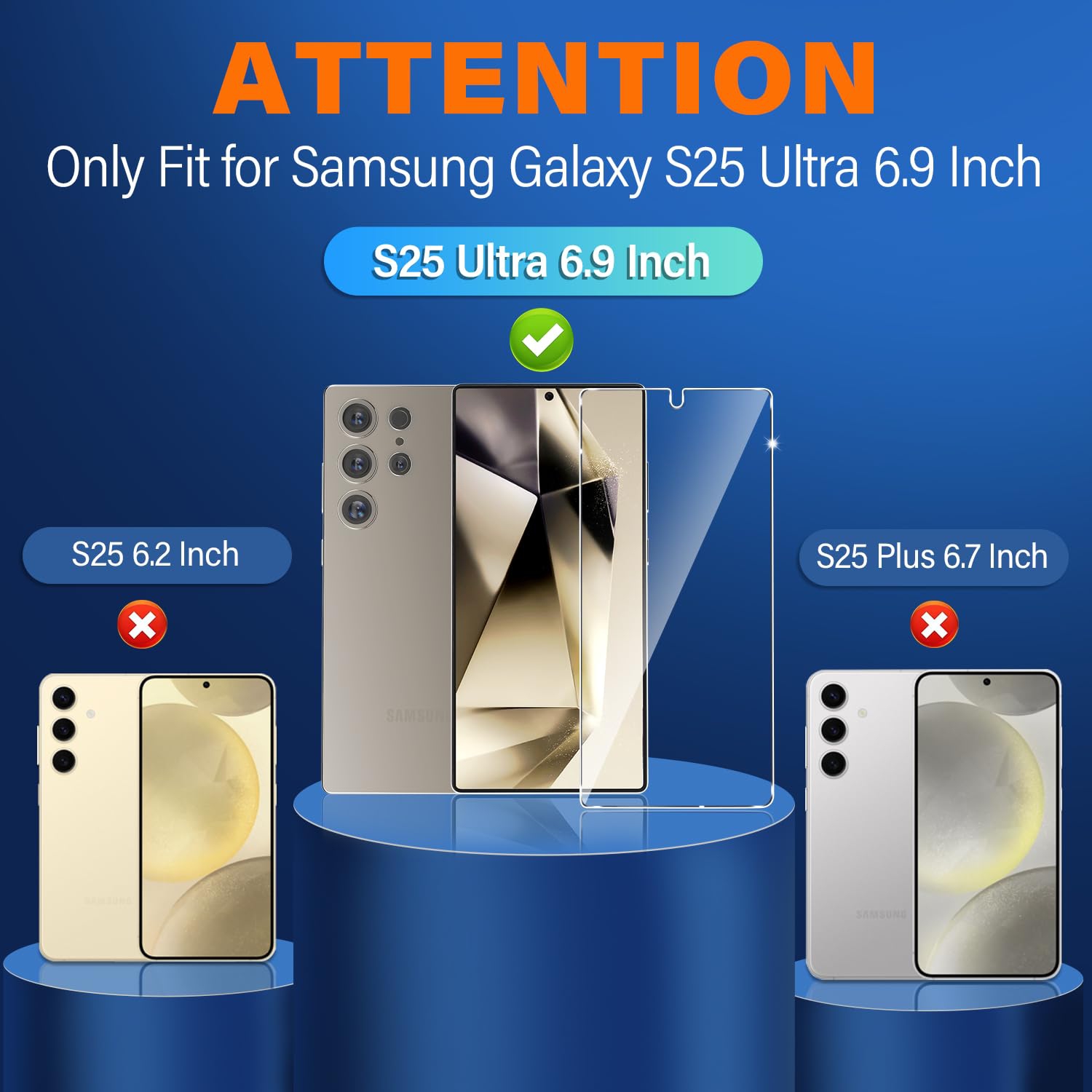 Paquet de 3+3 pour Samsung Galaxy S25 Ultra, verre trempé 9H, compatible avec les empreintes digitales, HD Clear Case Friendly pour Samsung S25 Ultra