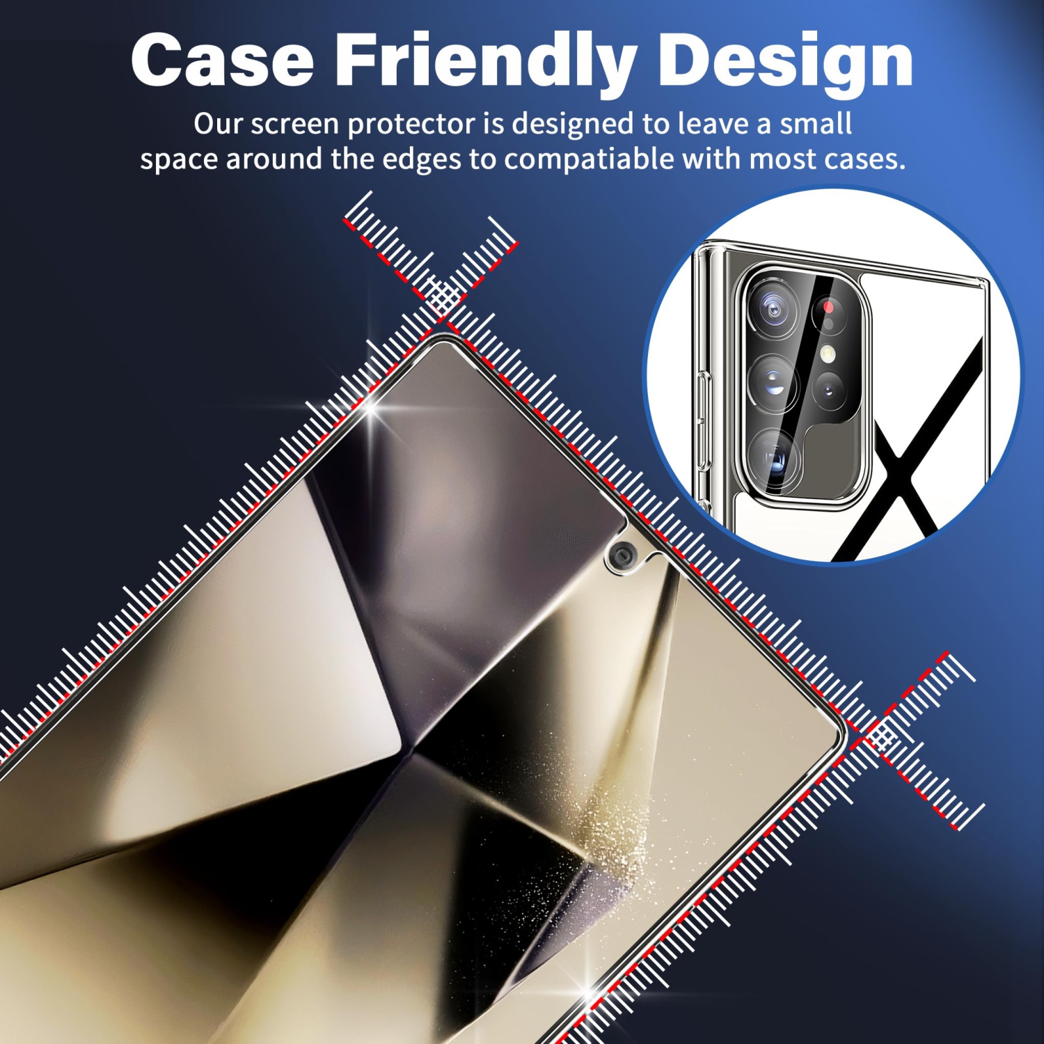 Paquet de 3+3 pour Samsung Galaxy S25 Ultra, verre trempé 9H, compatible avec les empreintes digitales, HD Clear Case Friendly pour Samsung S25 Ultra