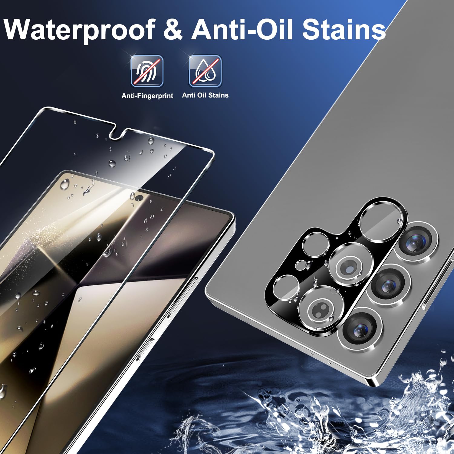 Paquet de 3+3 pour Samsung Galaxy S25 Ultra, verre trempé 9H, compatible avec les empreintes digitales, HD Clear Case Friendly pour Samsung S25 Ultra