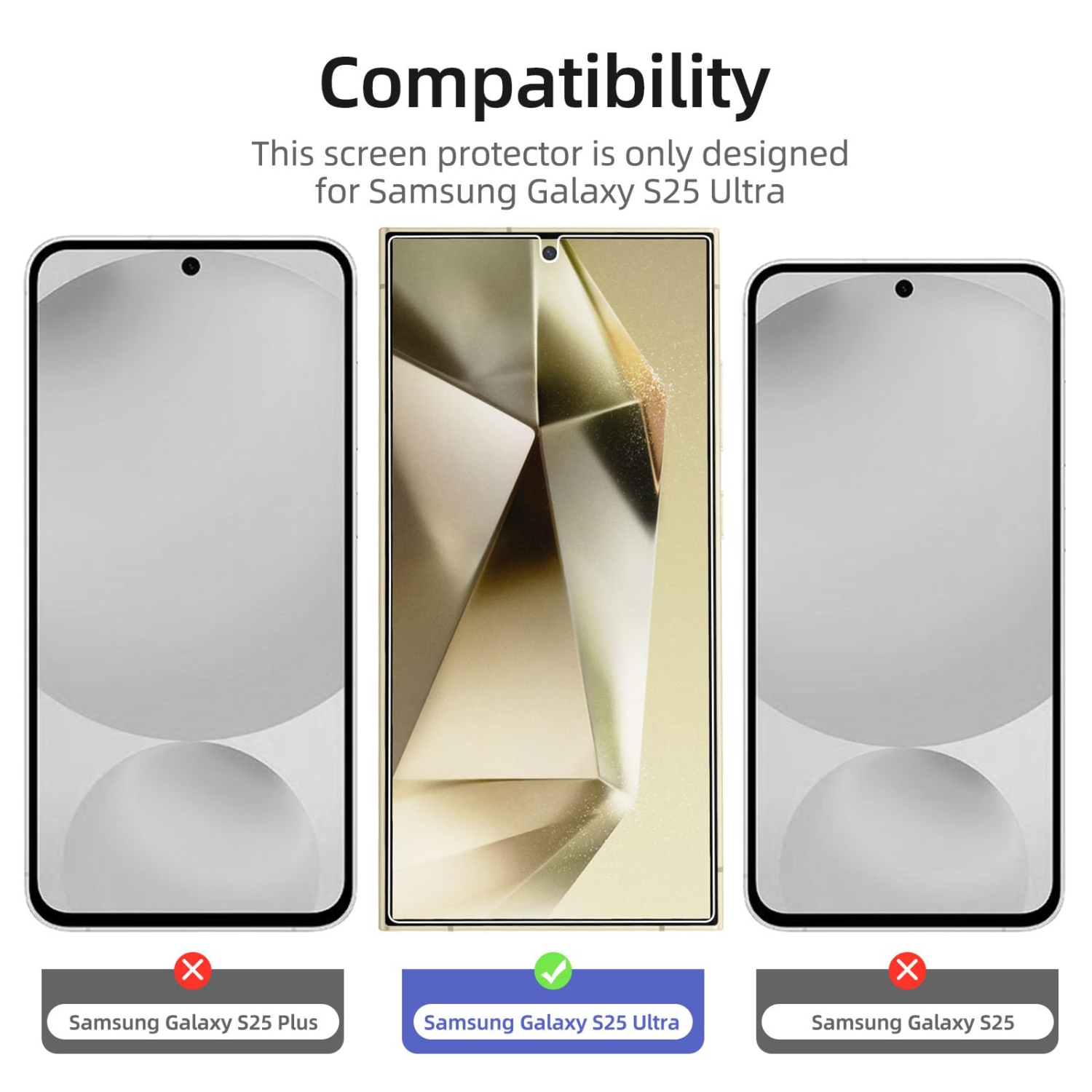 Paquet de 3 protecteurs d'écran en verre trempé pour Galaxy S25 Ultra de Samsung, sans bulles, ultra résistants