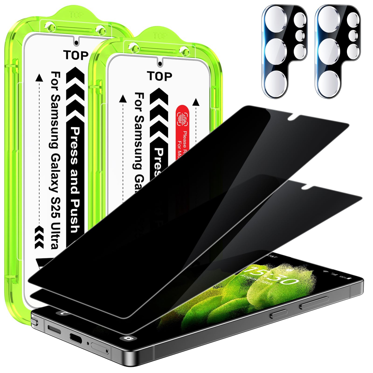 2 + 2 paquet pour Samsung Galaxy S25 Ultra Privacy, 2 PCS PET S25 Ultra Anti Spy Film + 2 PCS Camera Lens Protector, 6.8&nbsp;po compatible avec les