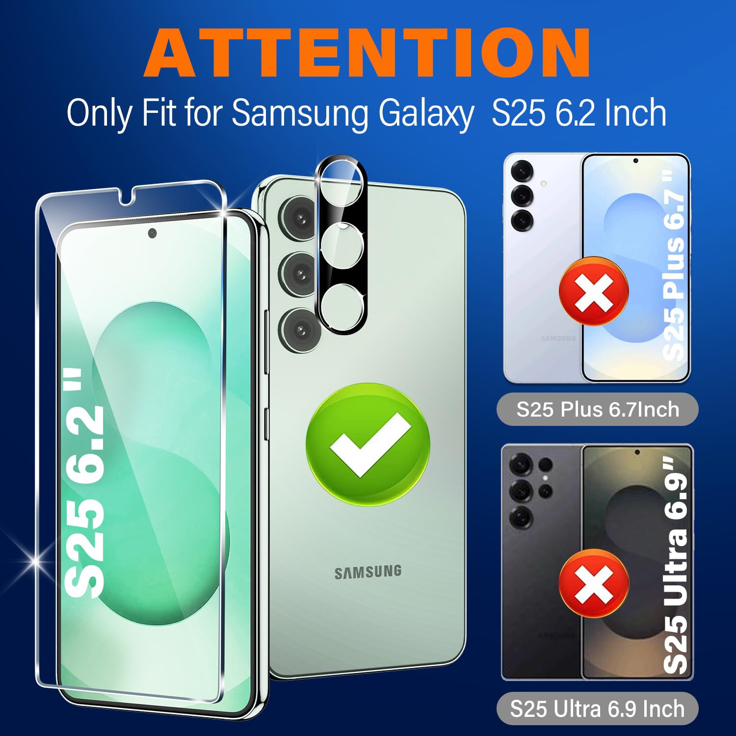 3+3 Pack for Samsung Galaxy S25 Screen Protector, 9H Tempered Glass, Ultrasonic Fingerprint Compatible, HD Clear Case Friendly for Samsung S25