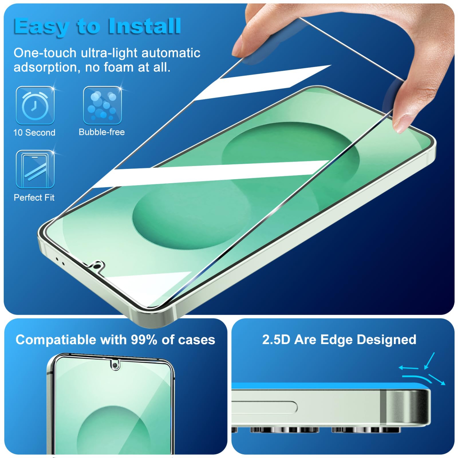 3+3 Pack for Samsung Galaxy S25 Screen Protector, 9H Tempered Glass, Ultrasonic Fingerprint Compatible, HD Clear Case Friendly for Samsung S25