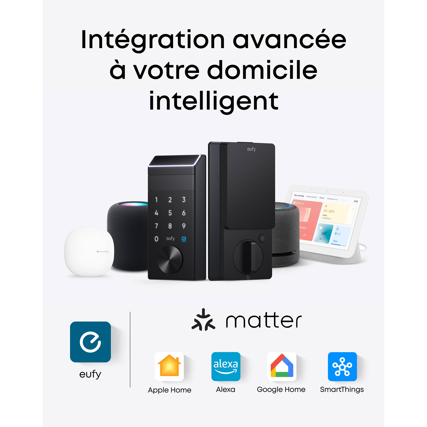 Serrure intelligente Wi-Fi à détection des veines de la paume FamiLock E35 d'eufy avec pavé numérique et clé - Noir