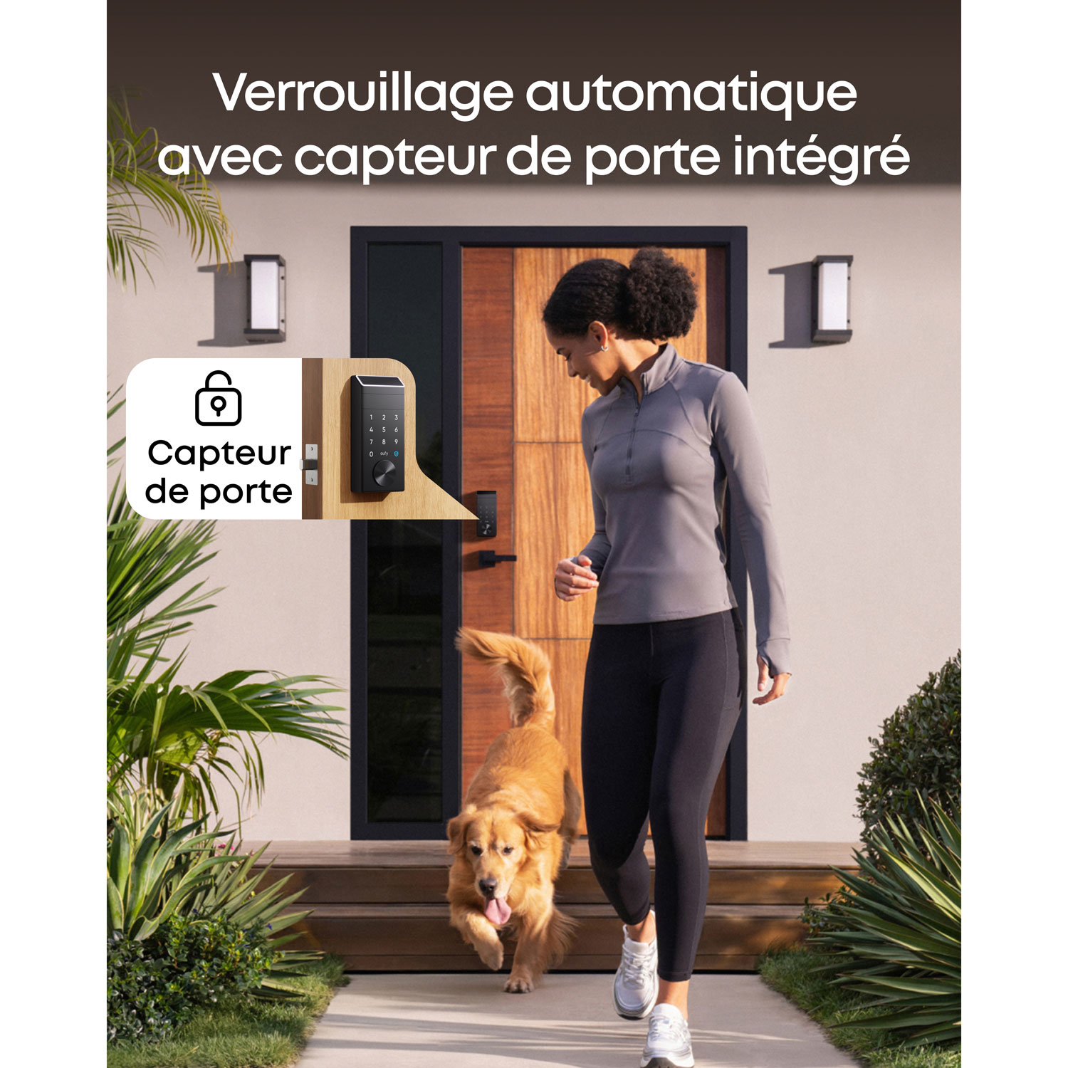 Serrure intelligente Wi-Fi à détection des veines de la paume FamiLock E35 d'eufy avec pavé numérique et clé - Noir