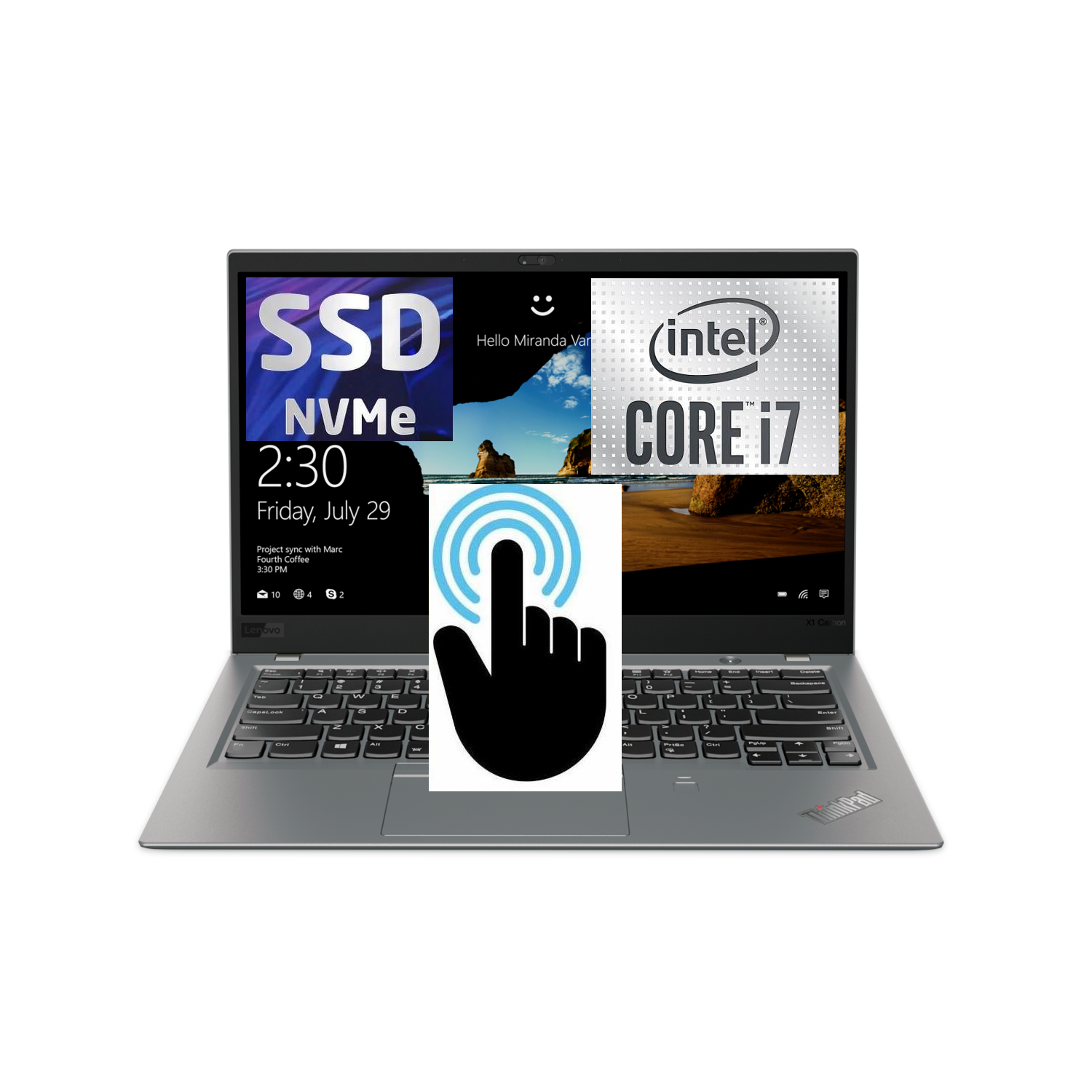 Refurbished Lenovo X1 Carbon, Touchscreen 14" 1080p FHD, Ultra Fast Intel QuadCore i7-8650u, 16GB RAM, Highspeed 256GB SSD, Win 11, Finger & Face