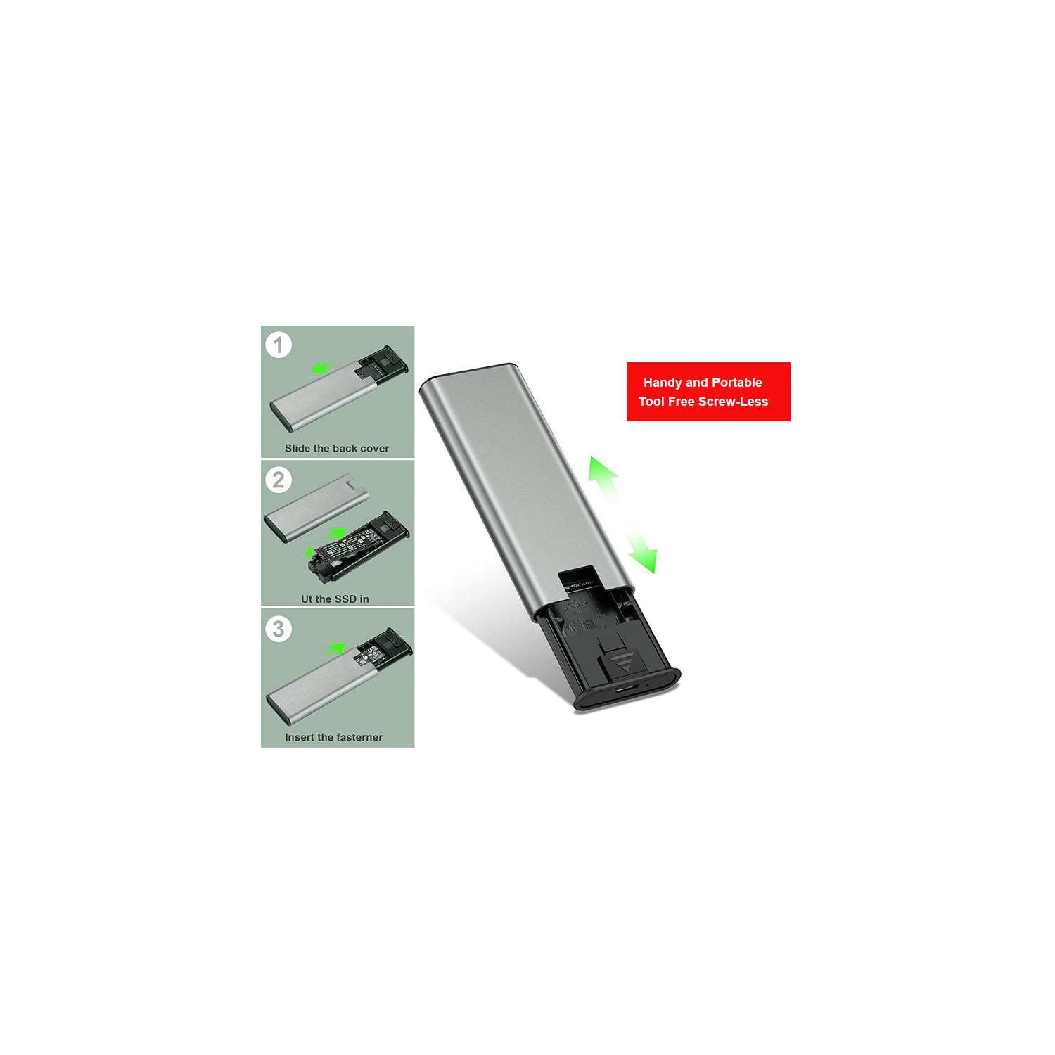 Boîtier en aluminium M.2 NVME vers USB 3.1 Type-C GEN2 Boîtier en aluminium M.2 PCI-E SSD Disque dur externe M.2&nbsp;M-Key SSD vers USB-C.