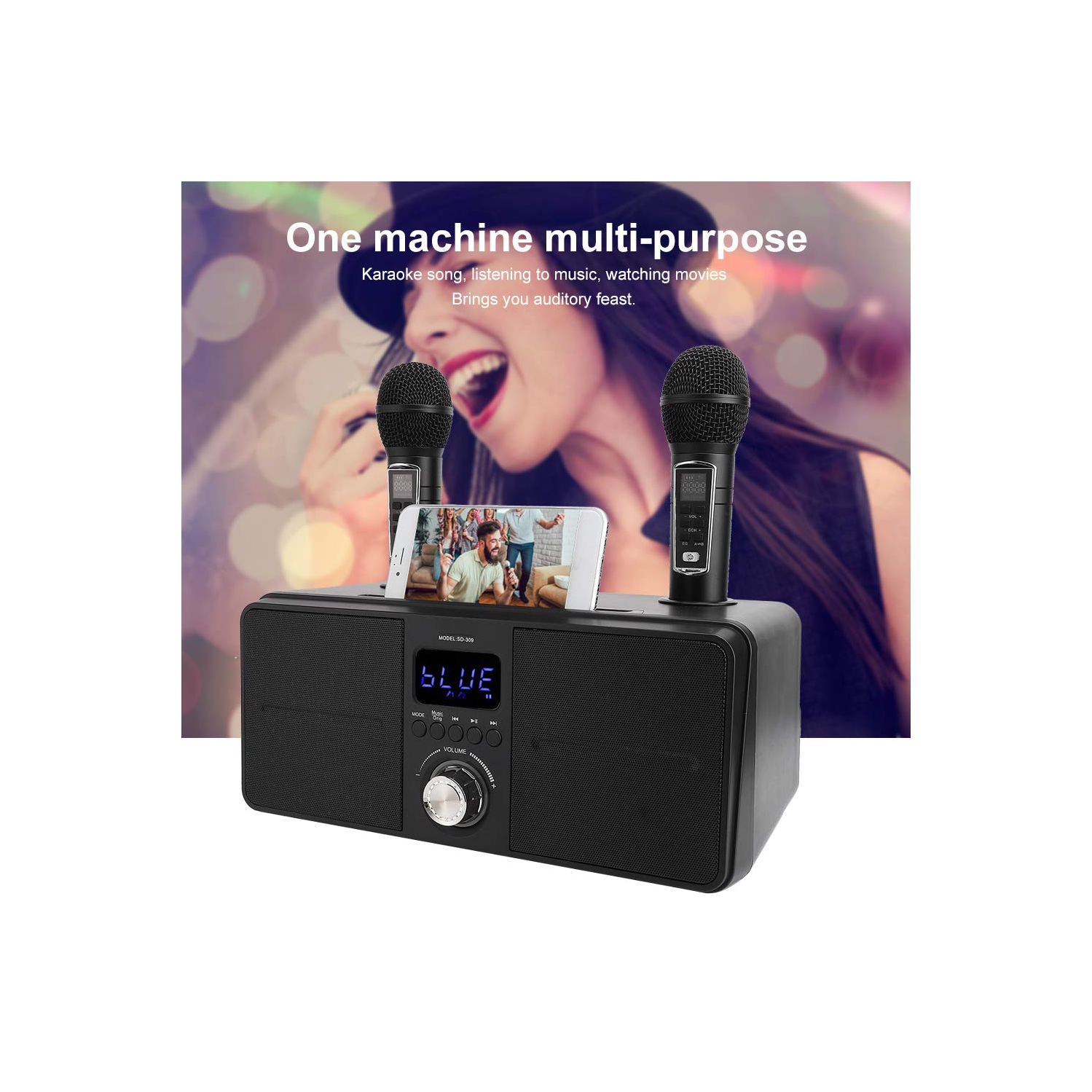 Haut-parleur de karaoké Bluetooth KTV Kit, équipement de karaoké avec double microphone pour la maison, auxiliaire USB universel Appareil vidéo