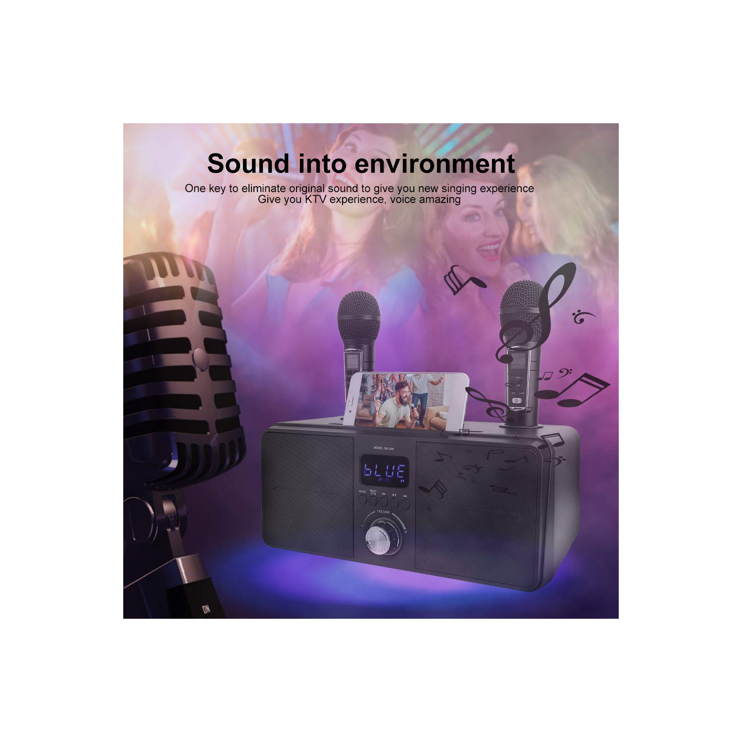 Haut-parleur de karaoké Bluetooth KTV Kit, équipement de karaoké avec double microphone pour la maison, auxiliaire USB universel Appareil vidéo