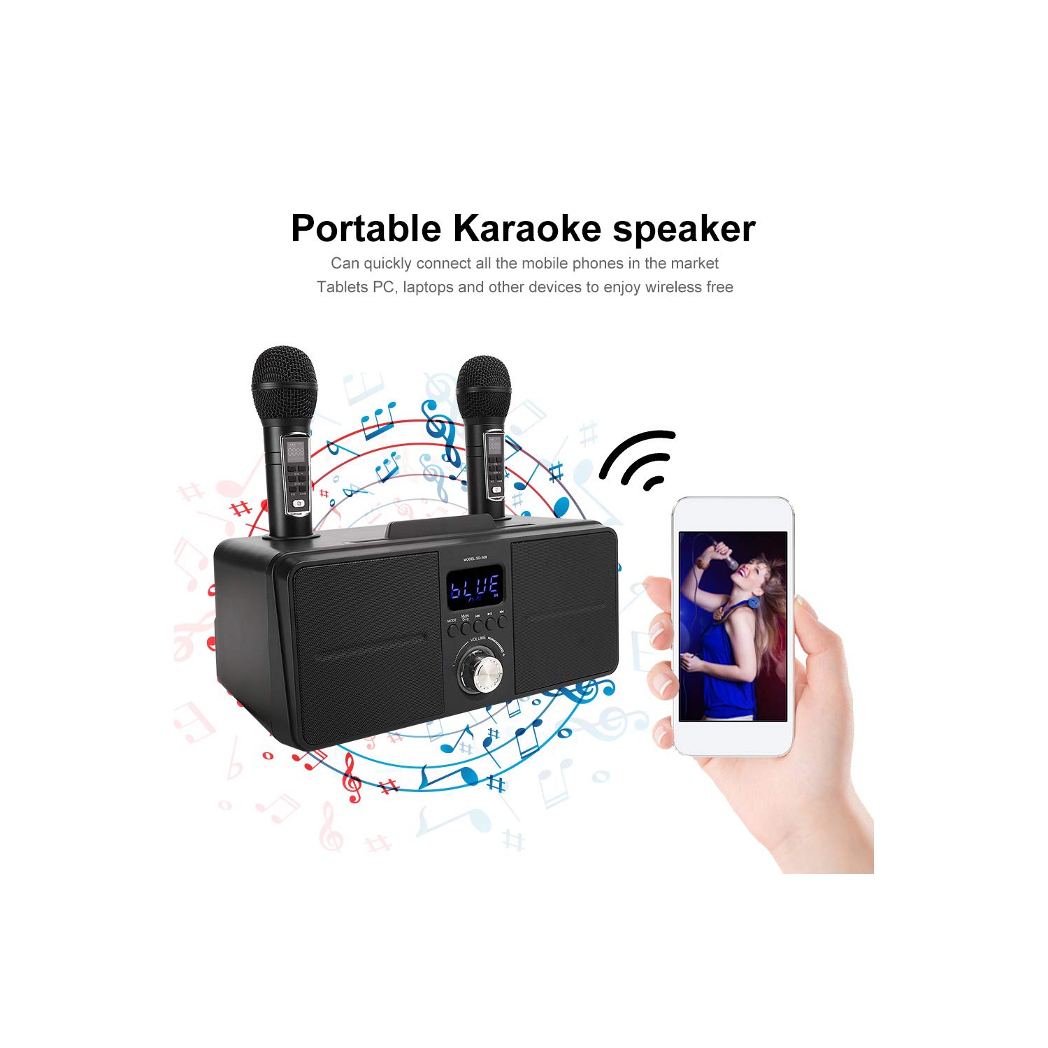 Haut-parleur de karaoké Bluetooth KTV Kit, équipement de karaoké avec double microphone pour la maison, auxiliaire USB universel Appareil vidéo