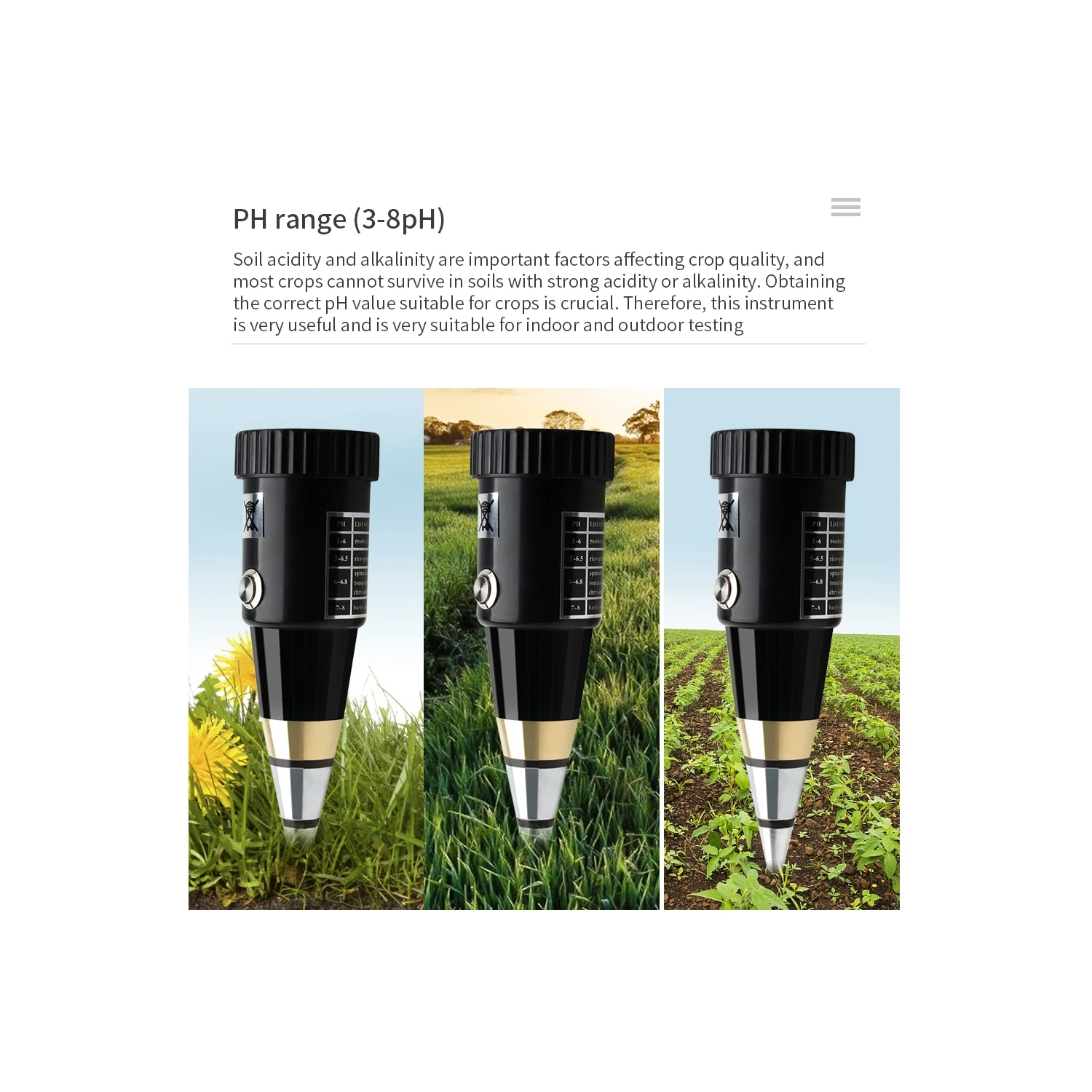 Soil Moisture PH Meter Acidity Humidity Tester Metal Sensor Probe 3~8 ph No Battery Hygrometer for Planting Garden Tool