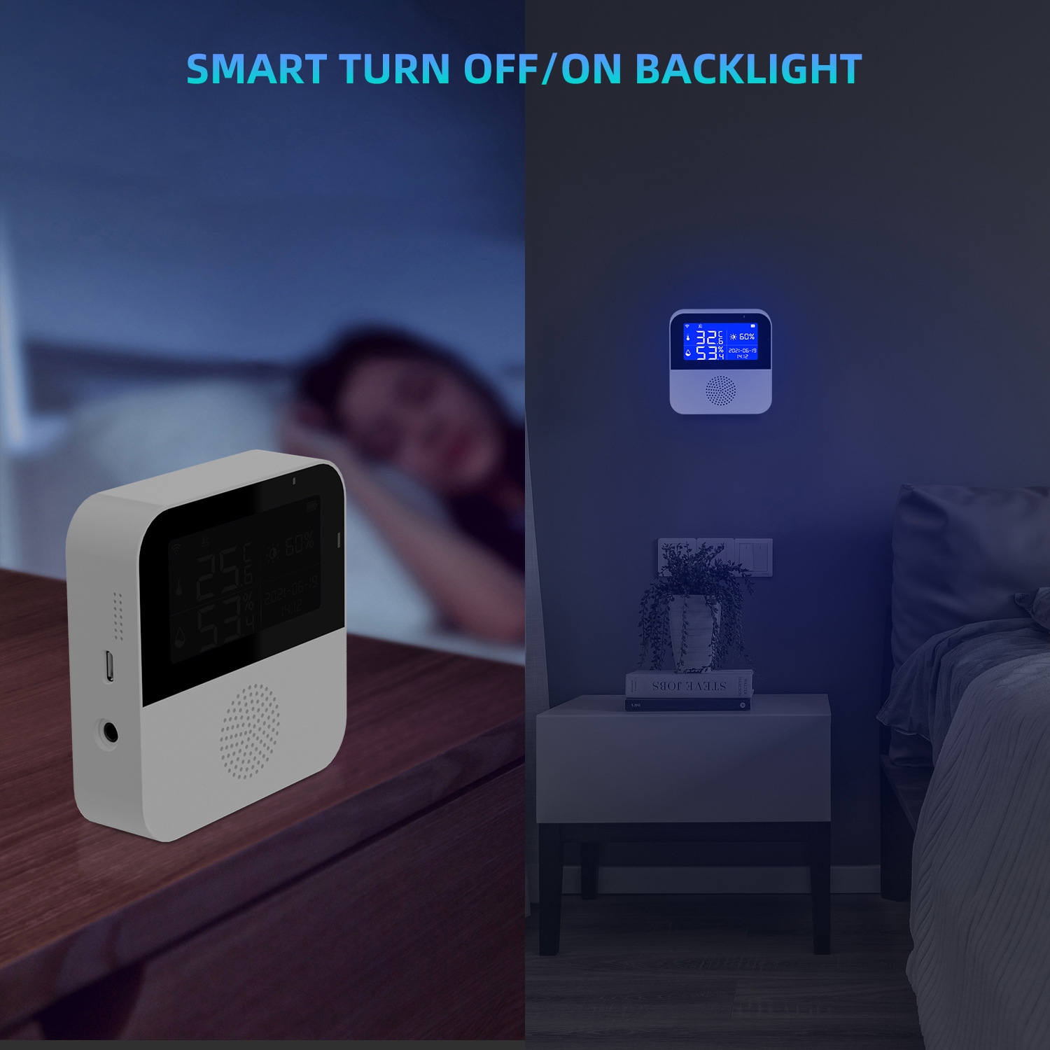 Capteur de température et d'humidité Wi-Fi intelligent avec affichage LCD de rétroéclairage Thermomètre intérieur Hygromètre, Moniteur de température