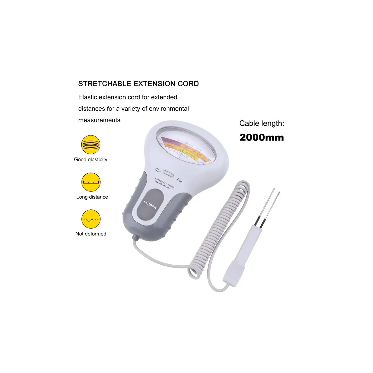 Testeur de piscine 2-en-1 Chlorine & PH, analyseur portatif de moniteur de surveillance d'analyse de la qualité de l'eau du spa, test de niveau CL2