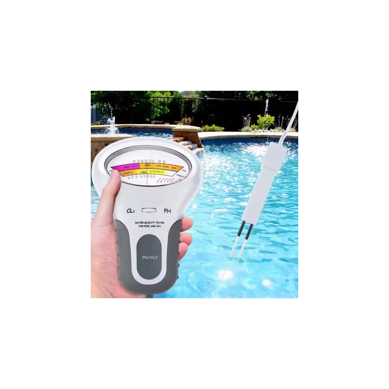 Testeur de piscine 2-en-1 Chlorine & PH, analyseur portatif de moniteur de surveillance d'analyse de la qualité de l'eau du spa, test de niveau CL2