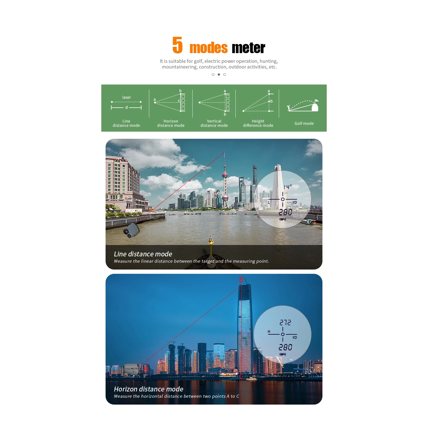 Télémètre de golf, 1000&nbsp;M 5 modes ±Précision de 1 vg Grossissement 6x Distance laser pour télémètre monoculaire de chasse