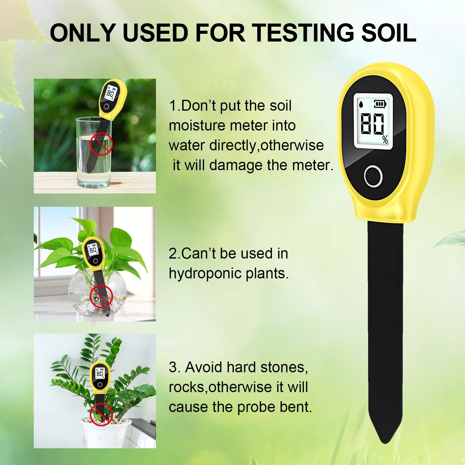 Soil Moisture Sensor Monitor Plants Moist Testing Tool Soil Hygrometer Plant Detector Garden Care Planting Humidity Meter