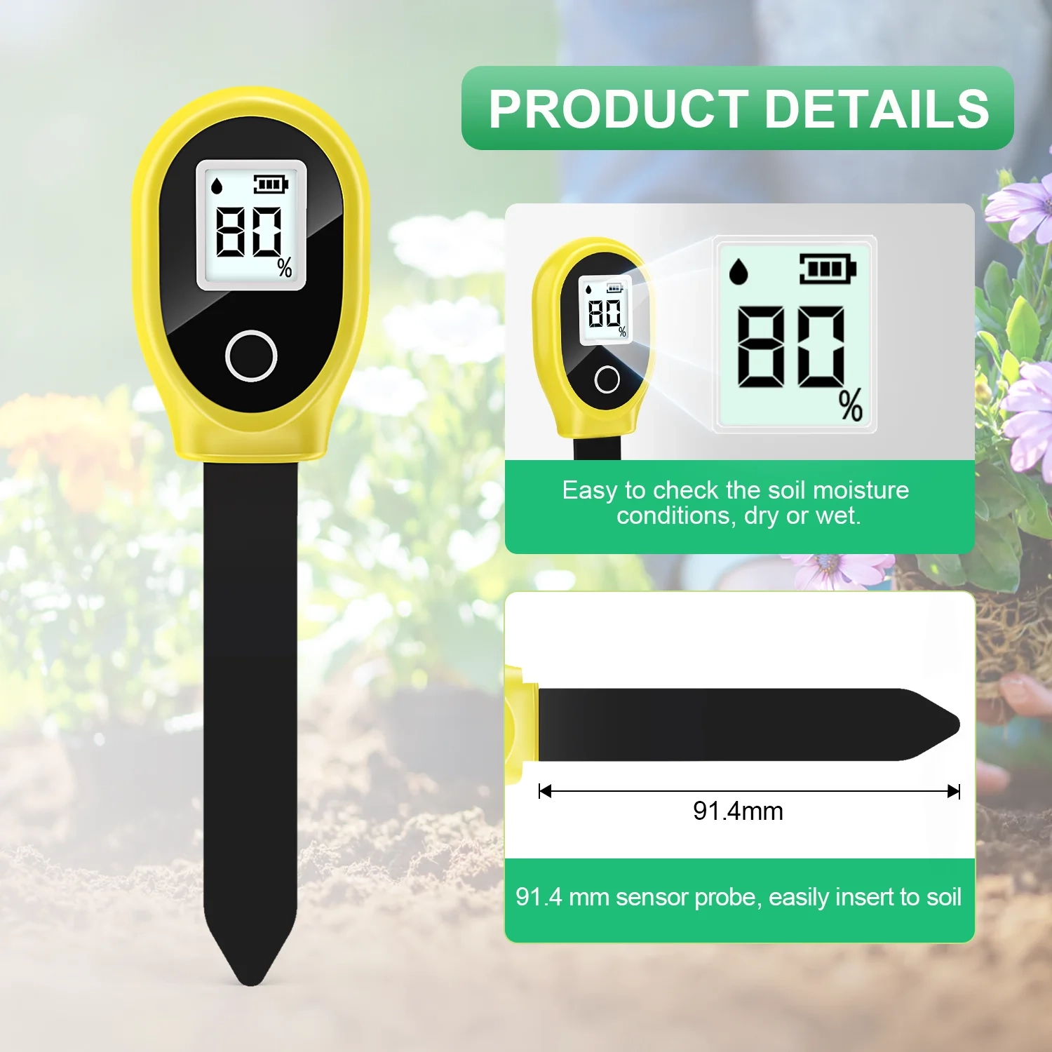 Soil Moisture Sensor Monitor Plants Moist Testing Tool Soil Hygrometer Plant Detector Garden Care Planting Humidity Meter