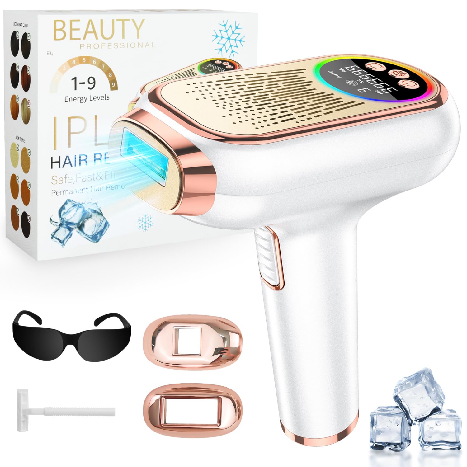 Épilateur laser IPL, épilateur laser 3 en 1 avec mode HR/SC/RA, lumière pulsée Power Epilator avec 9 niveaux, épilation laser pour tout le corps