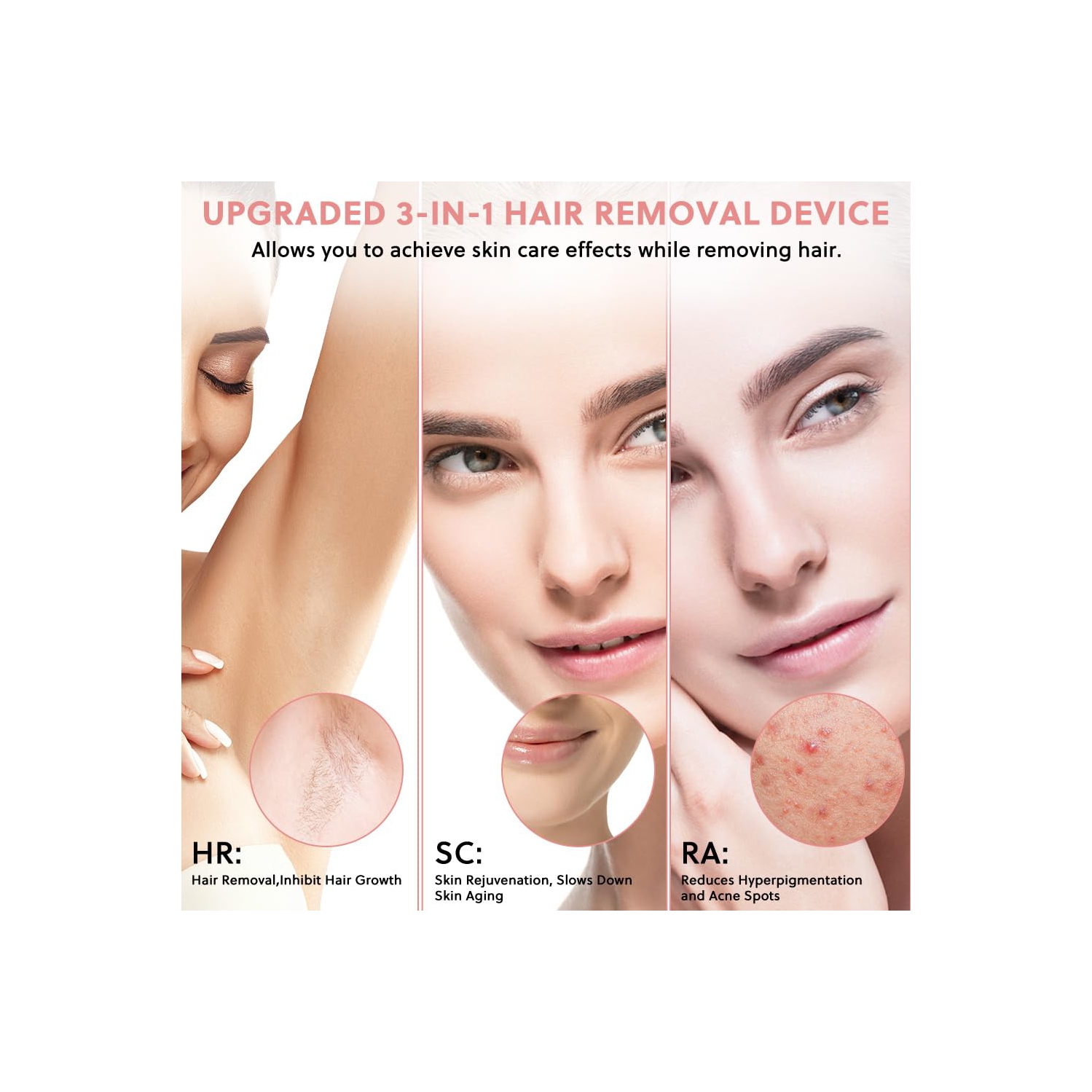 Épilateur laser IPL, épilateur laser 3 en 1 avec mode HR/SC/RA, lumière pulsée Power Epilator avec 9 niveaux, épilation laser pour tout le corps