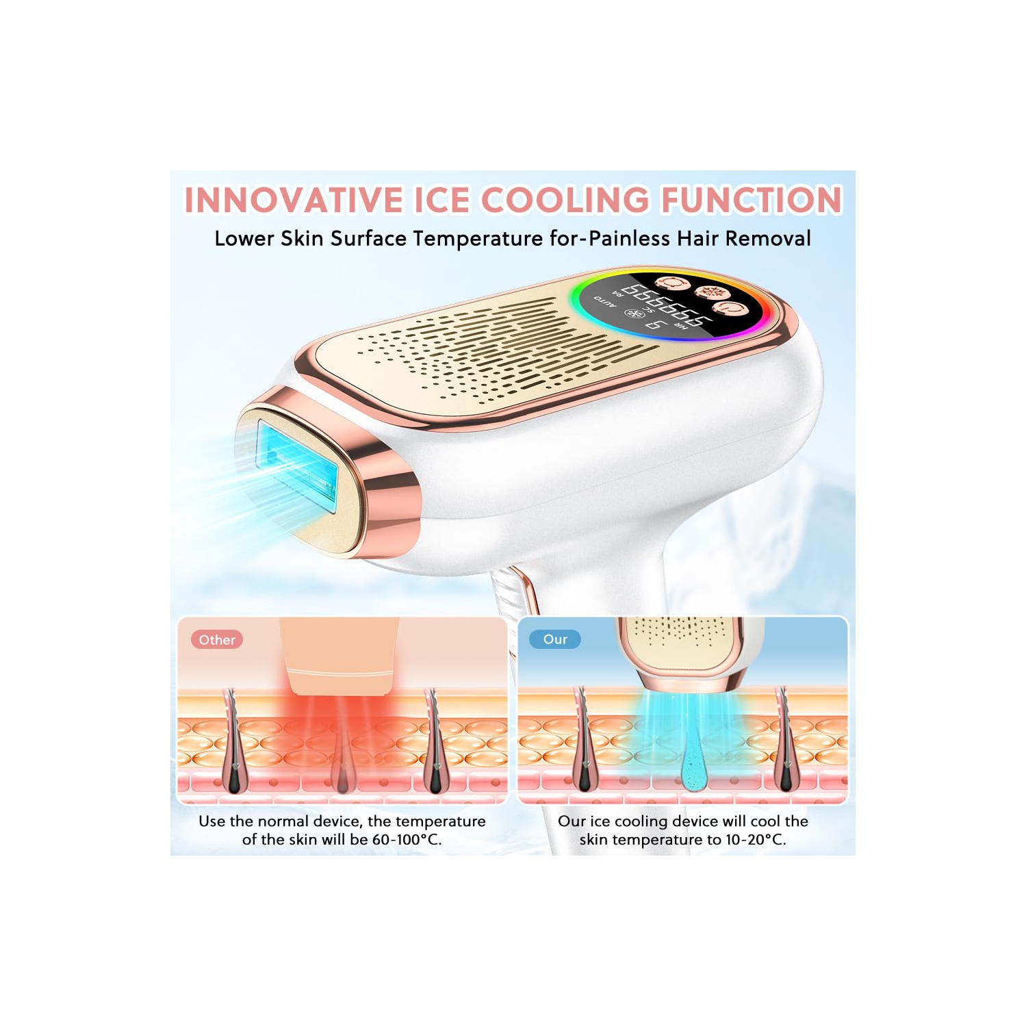 Épilateur laser IPL, épilateur laser 3 en 1 avec mode HR/SC/RA, lumière pulsée Power Epilator avec 9 niveaux, épilation laser pour tout le corps