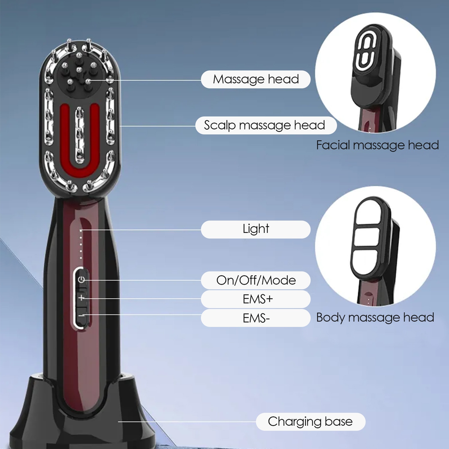 3 in 1 Blue and Red Light Micro Hair Growth Comb Electric Massage Device Health Scalp Massager Brush for Scalp Face Body