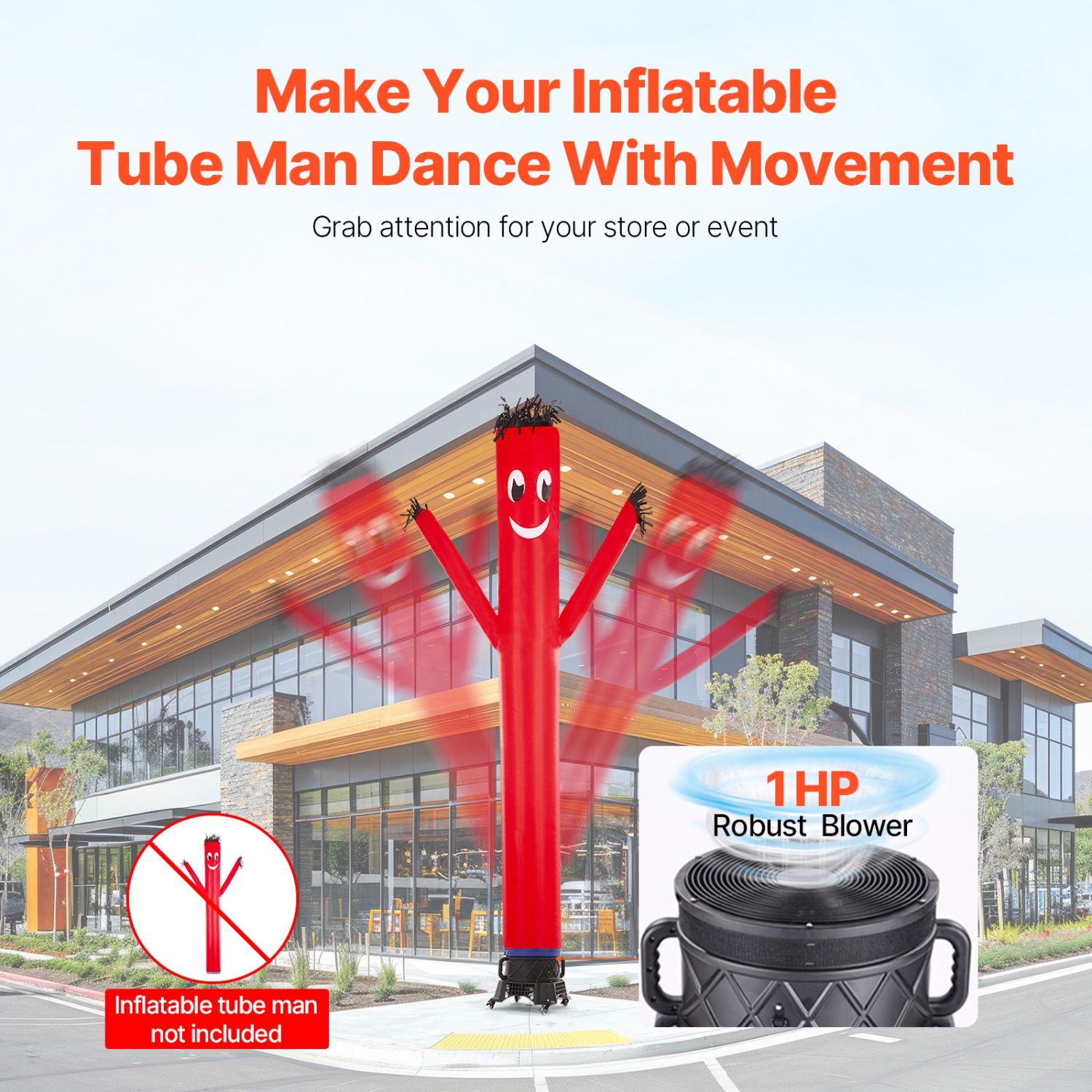 VEVOR 1 HP Inflatable Tube Man Blower, Blower Fan for Wacky Waving Inflatable Tube Guy, PP Shell, IPX3 Waterproof, Fits 18" Diameter Inflatable Wind