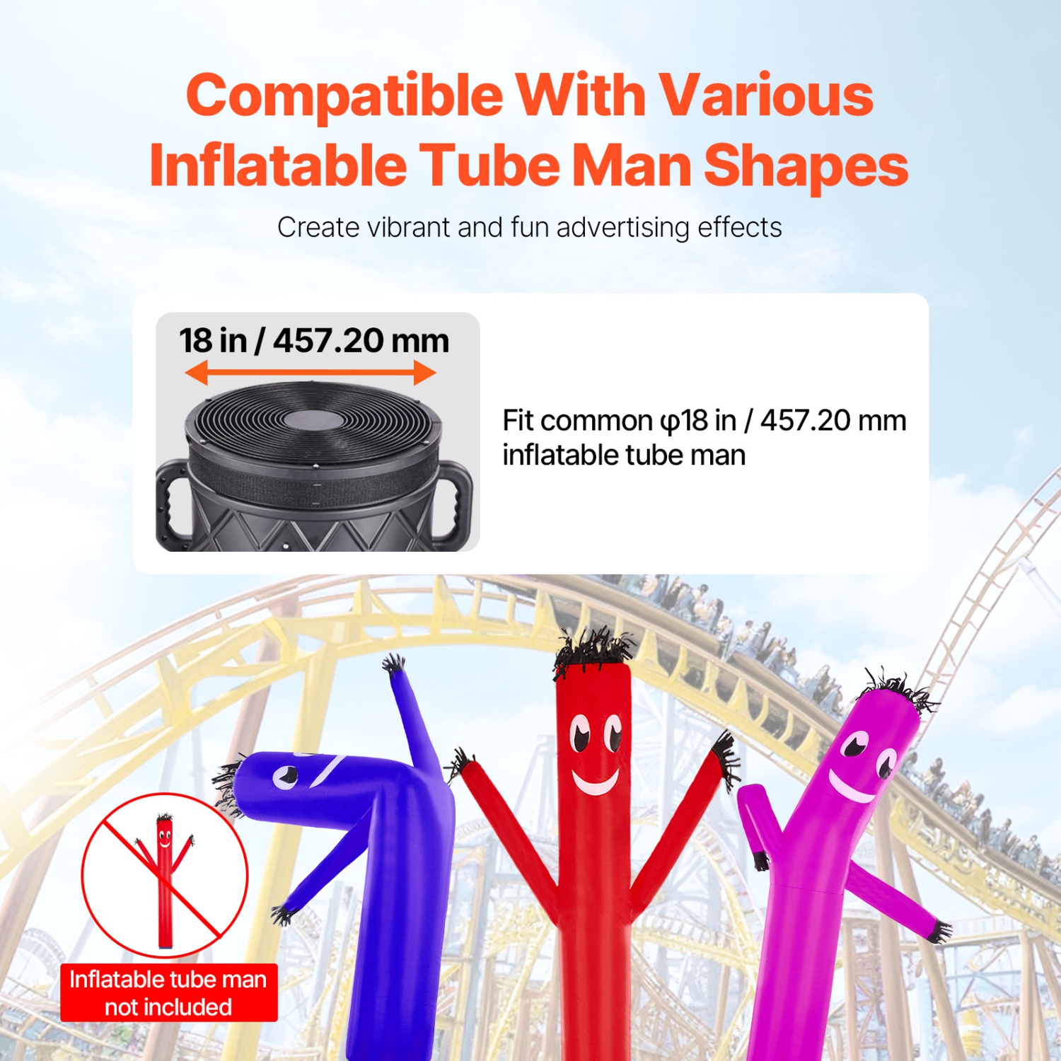 VEVOR 1 HP Inflatable Tube Man Blower, Blower Fan for Wacky Waving Inflatable Tube Guy, PP Shell, IPX3 Waterproof, Fits 18" Diameter Inflatable Wind