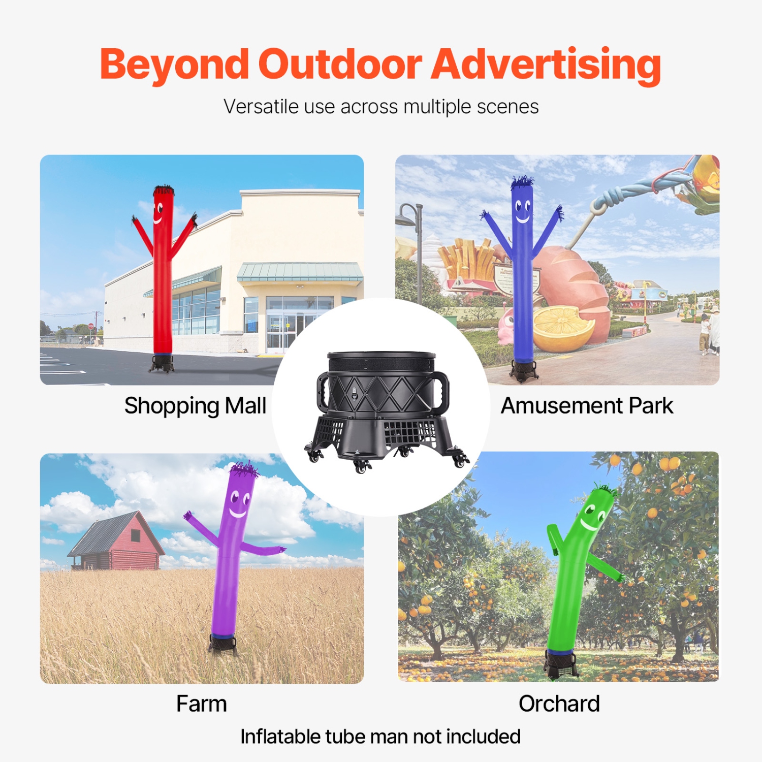 VEVOR 1 HP Inflatable Tube Man Blower, Blower Fan for Wacky Waving Inflatable Tube Guy, PP Shell, IPX3 Waterproof, Fits 18" Diameter Inflatable Wind