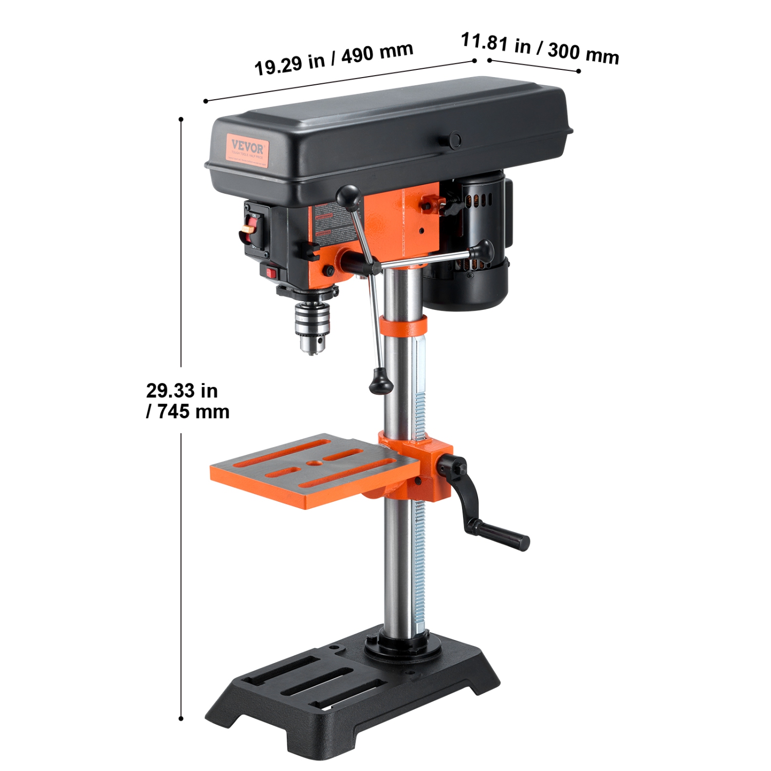 VEVOR 3.2 Amp Benchtop Drill Press, 5-Speed Adjustable with 650/1050/1800/2350/3100 RPM, 10in Swing, Cast Iron Frame, 0-45° Tilt Worktable, Work