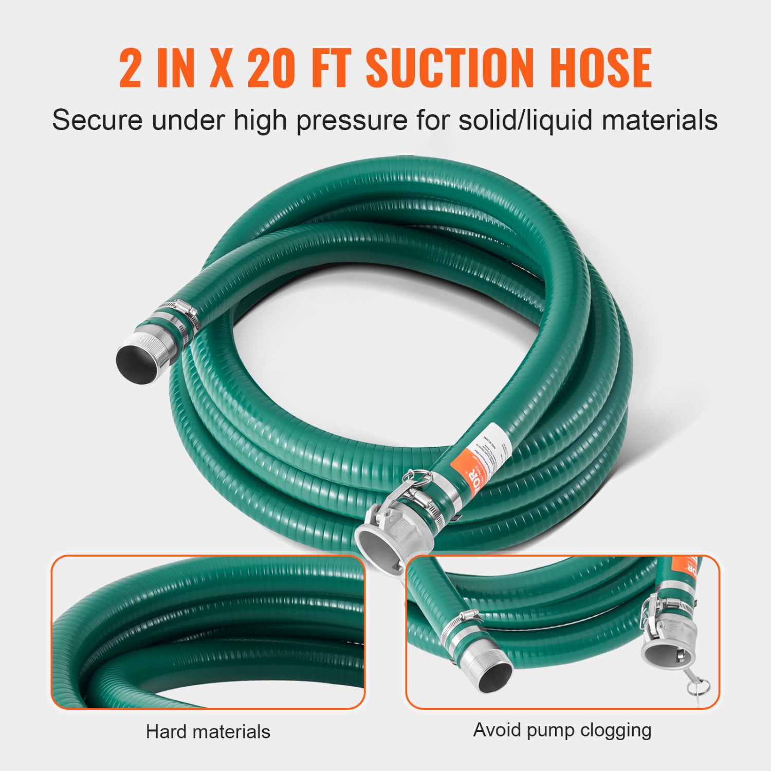 VEVOR 2 in x 50 ft Suction Hose Kit for Water Pump, with Blue Backwash Hose, 20ft Green Suction Hose, Steel Strainer, Camlocks, Clamps, Cam & Groove