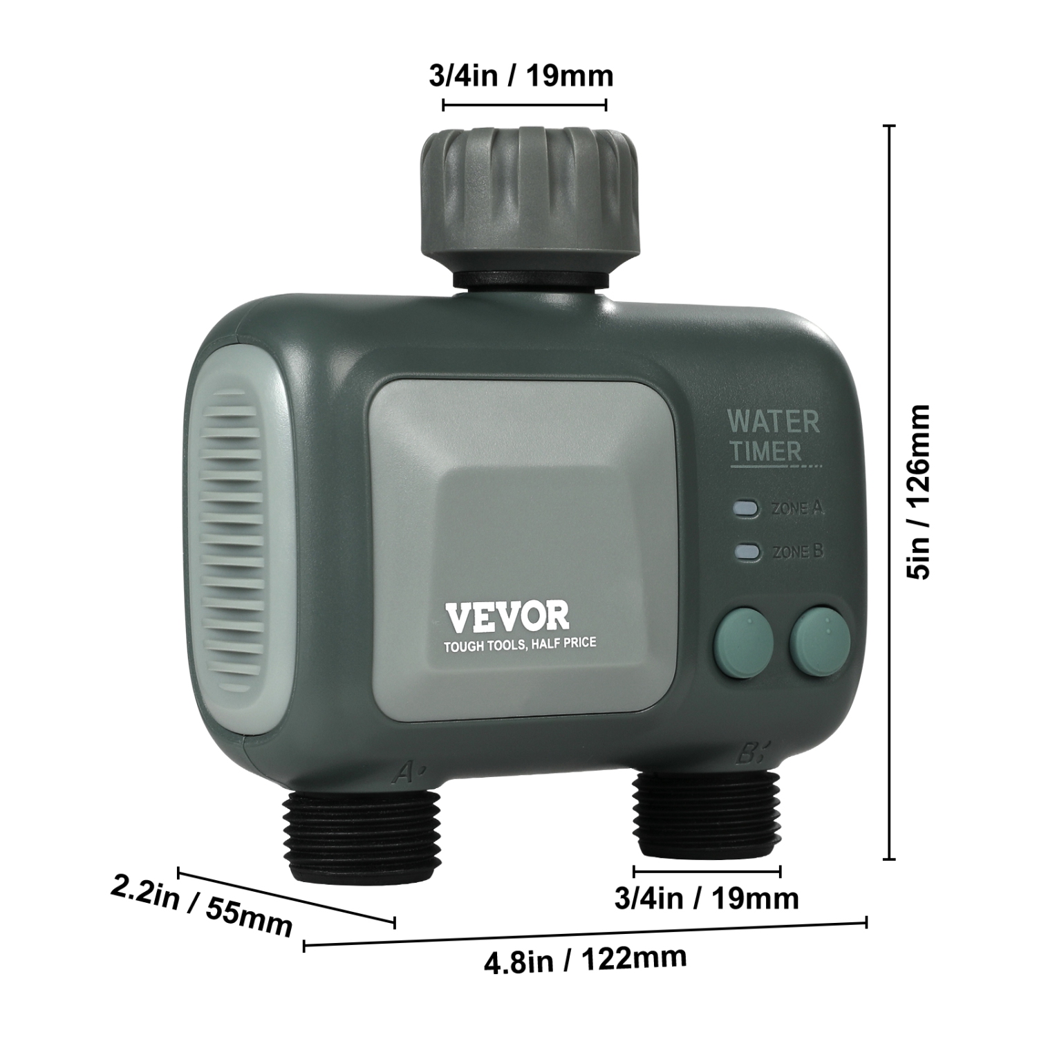 VEVOR 2 Outlets WiFi Sprinkler Timer, Smart Hose Faucet Water Timer with Brass Inlet, APP Control via 2.4Ghz WiFi or Bluetooth, Alexa/Google Voice