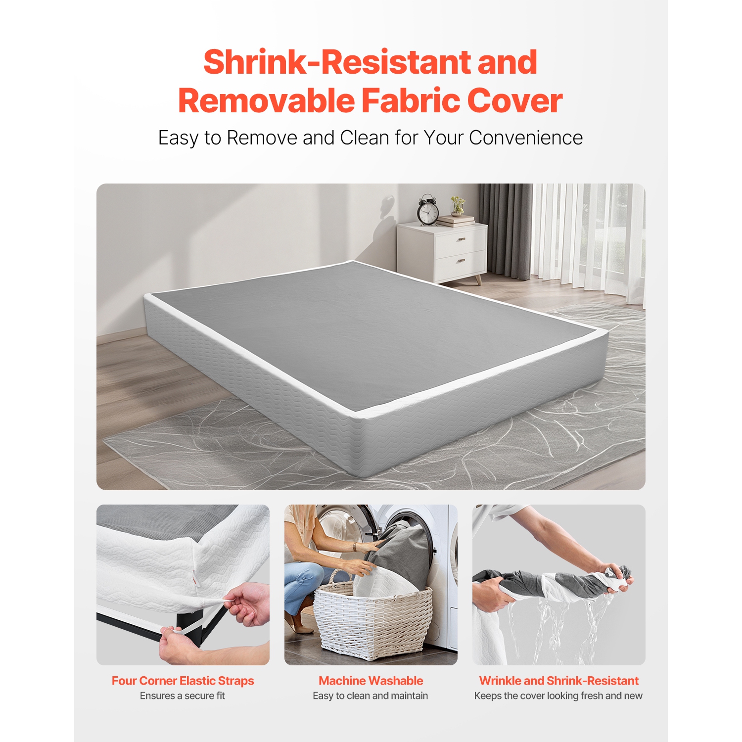 Sommier à ressorts VEVOR 79,1&nbsp;L x 59,6&nbsp;W x 9,1 H, cadre de grand lit avec tissu lavable, cadre en métal robuste, base de matelas 9&nbsp;po,