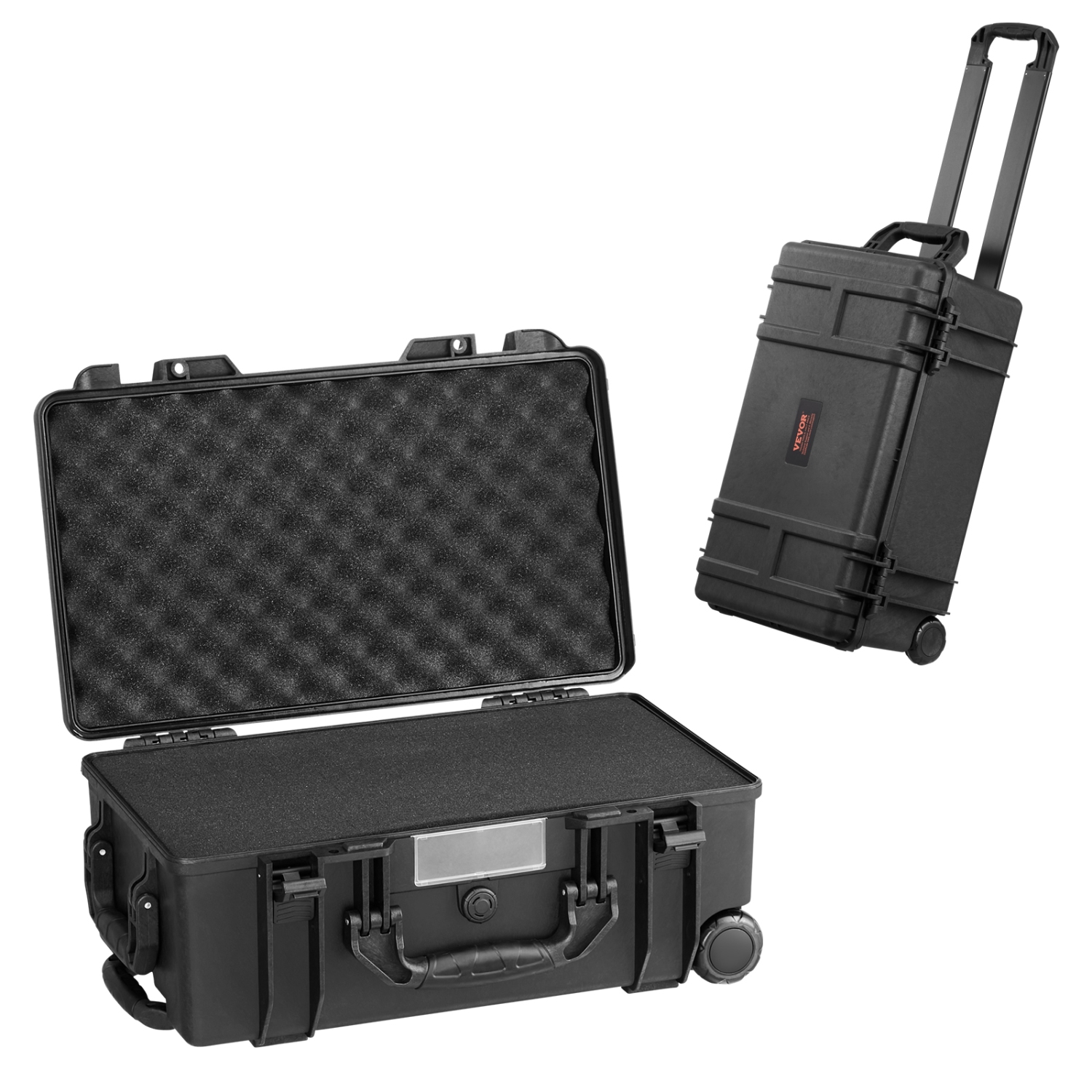 VEVOR 64x51x25 Weatherproof Hard Case, Heavy Duty Dry Box Case with Pre-cut Foam, Wheels & Retractable Pull Handles for Hunt, Military, Tactical,