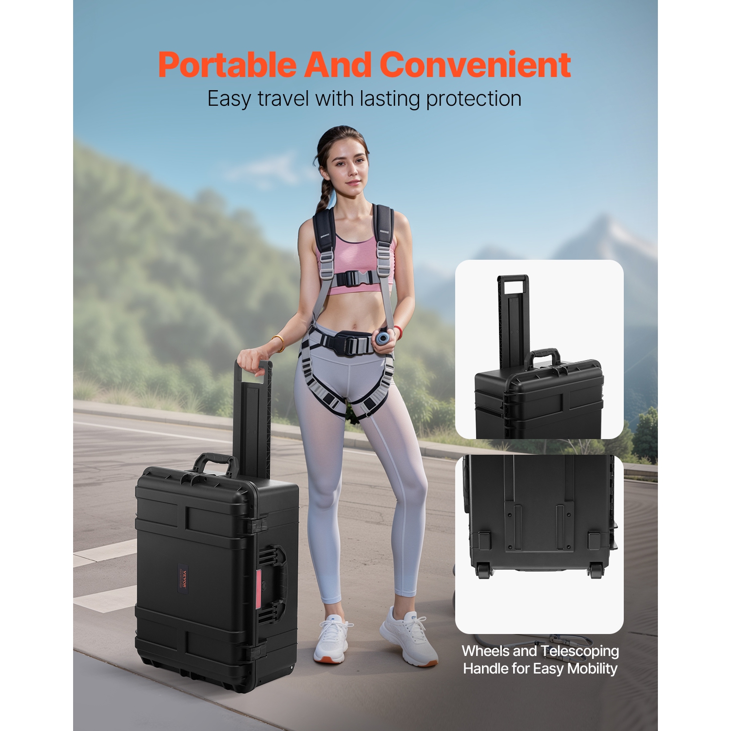 VEVOR 63x50x32 Weatherproof Hard Case, Heavy Duty Dry Box Case with Pre-Cut Foam, Wheels & Retractable Pull Handles for Hunt, Military, Tactical,