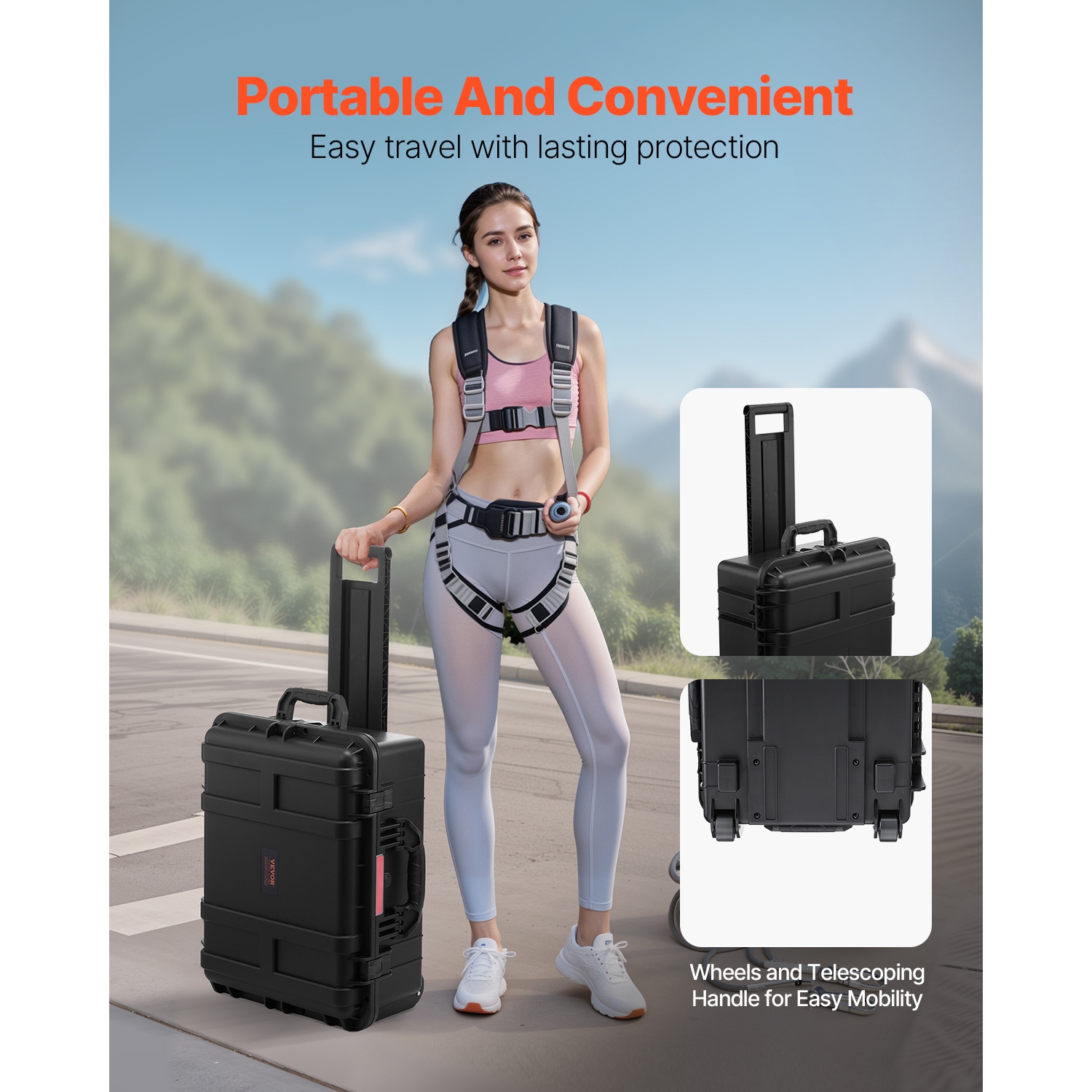 VEVOR – Étui rigide à l'épreuve des intempéries 57 x 45 x 28 avec mousse précoupée, roulettes et poignées rétractables pour la chasse, militaire,