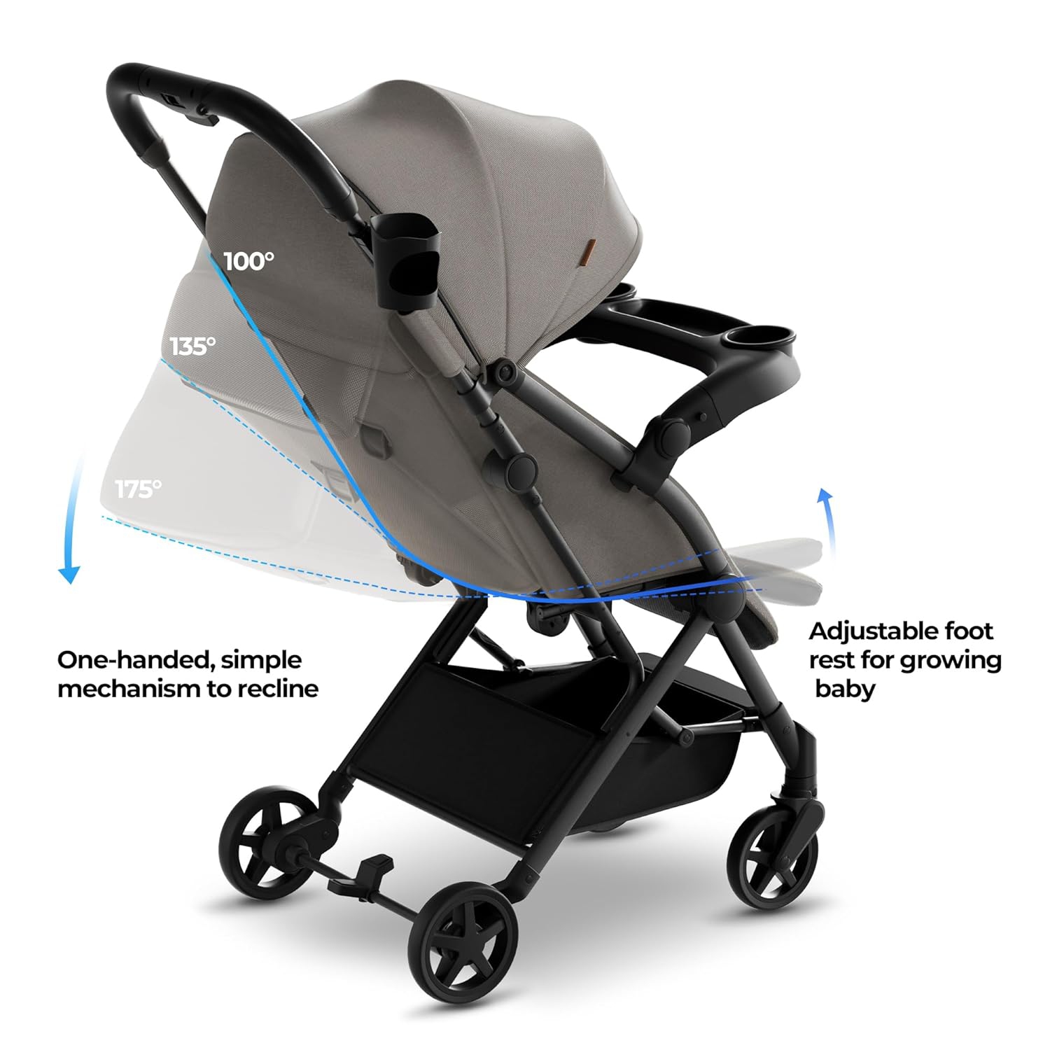 Mompush Lithe V2 Lightweight Stroller + Snack Tray, Ultra-Compact Fold & Airplane Ready Travel Stroller, Near Flat Recline Seat, Cup Holder,