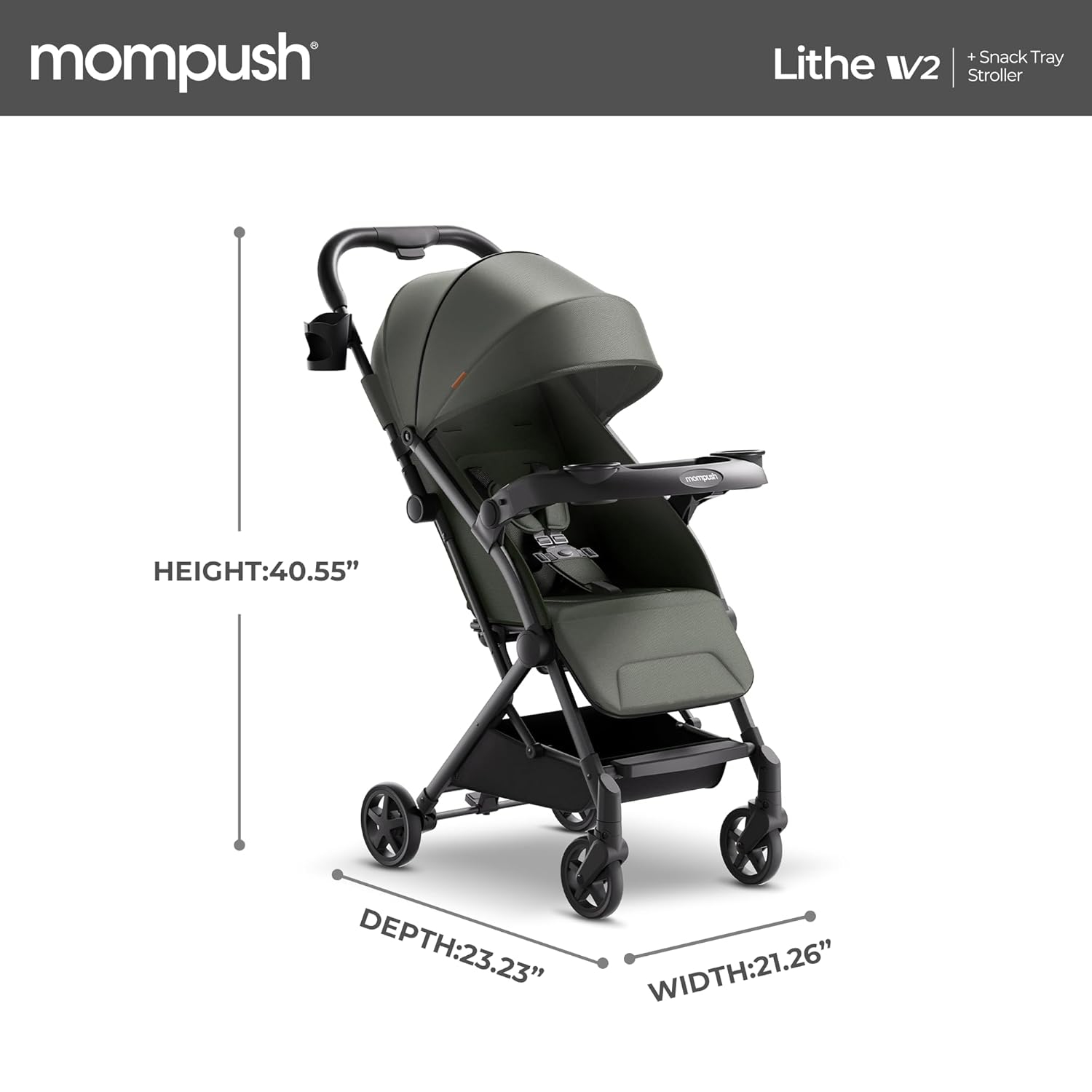 Poussette légère LITHE V2 de Mompush avec plateau à collation