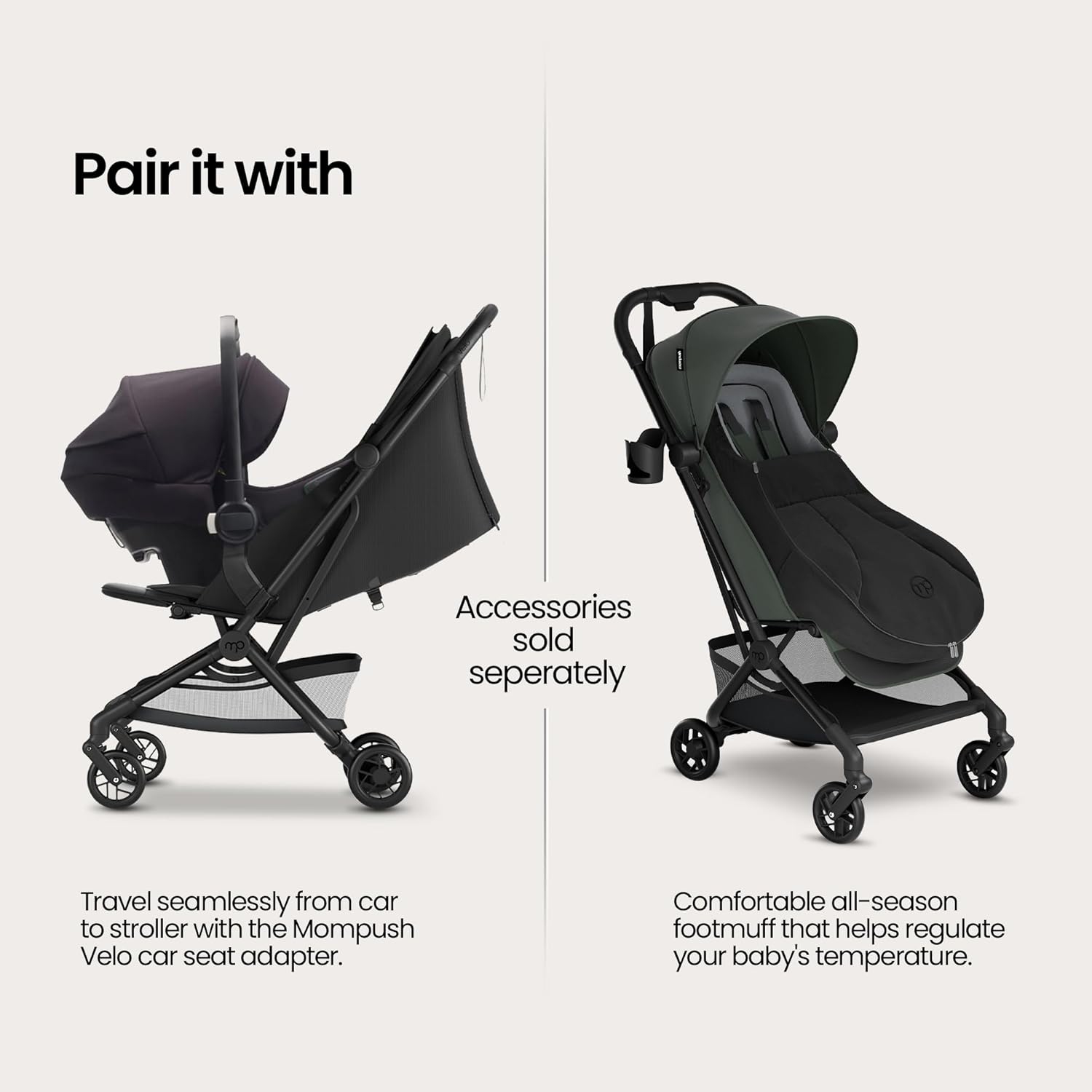 Mompush Velo Lightweight Travel Stroller – One-Hand Fold, Ultra-Compact & Airplane Friendly