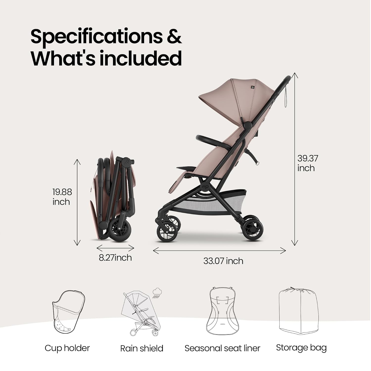 Mompush Velo Lightweight Travel Stroller – One-Hand Fold, Ultra-Compact & Airplane Friendly