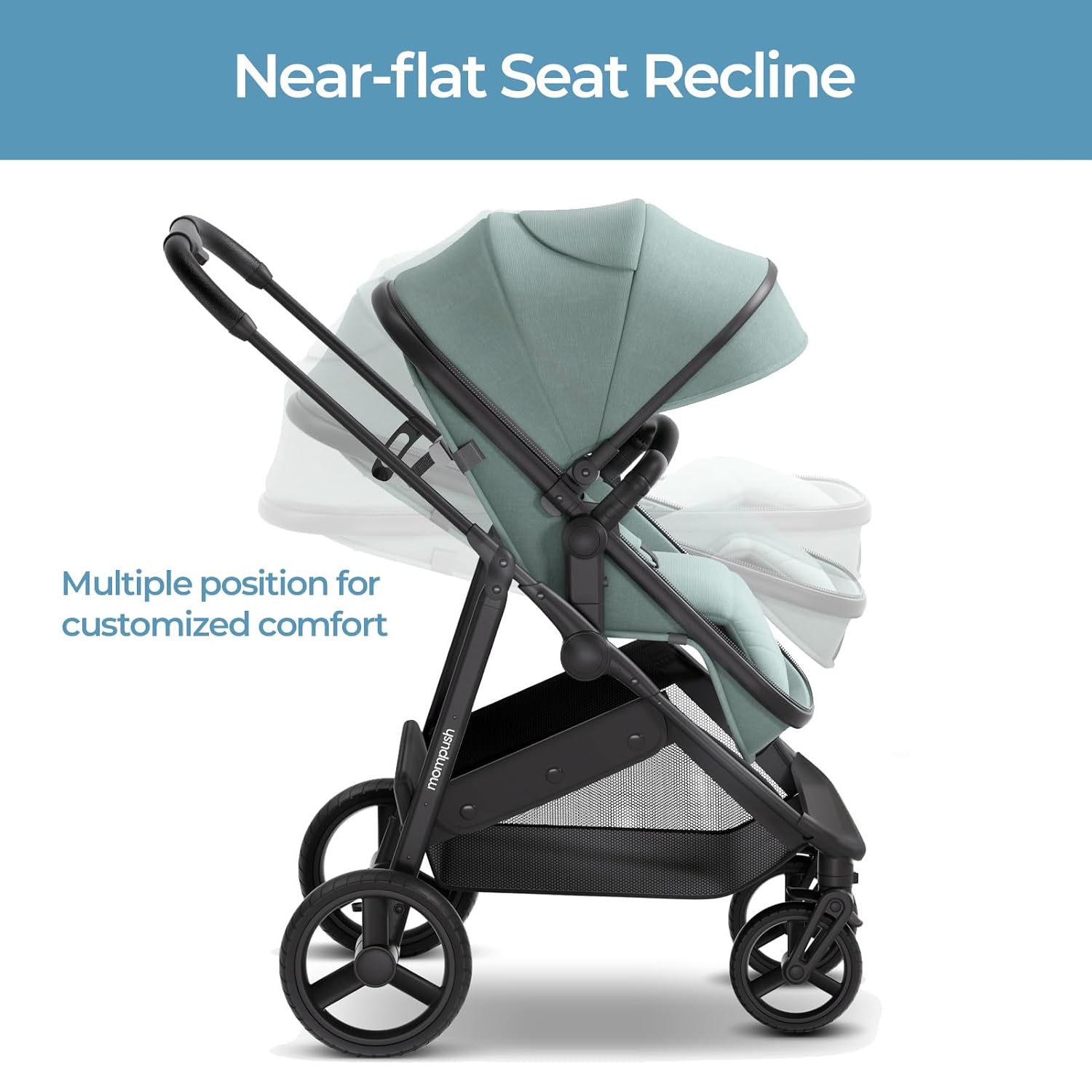 Poussette convertible 2-en-1 Wiz de Mompush avec mode berceau, poussette pliable pour bébé avec siège réversible et grand auvent avec FPU 50+