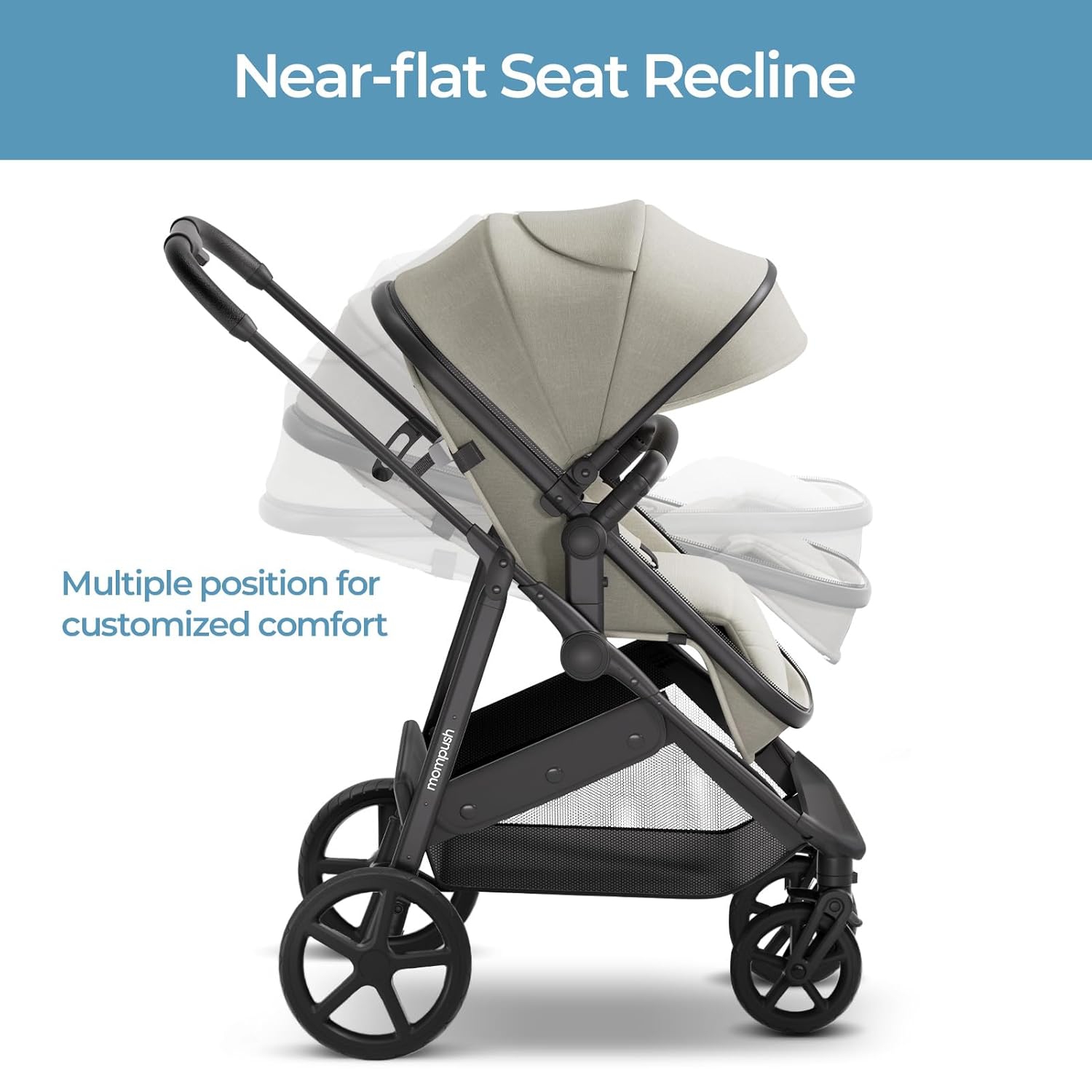 Poussette convertible 2-en-1 Wiz de Mompush avec mode berceau, poussette pliable pour bébé avec siège réversible et grand auvent avec FPU 50+