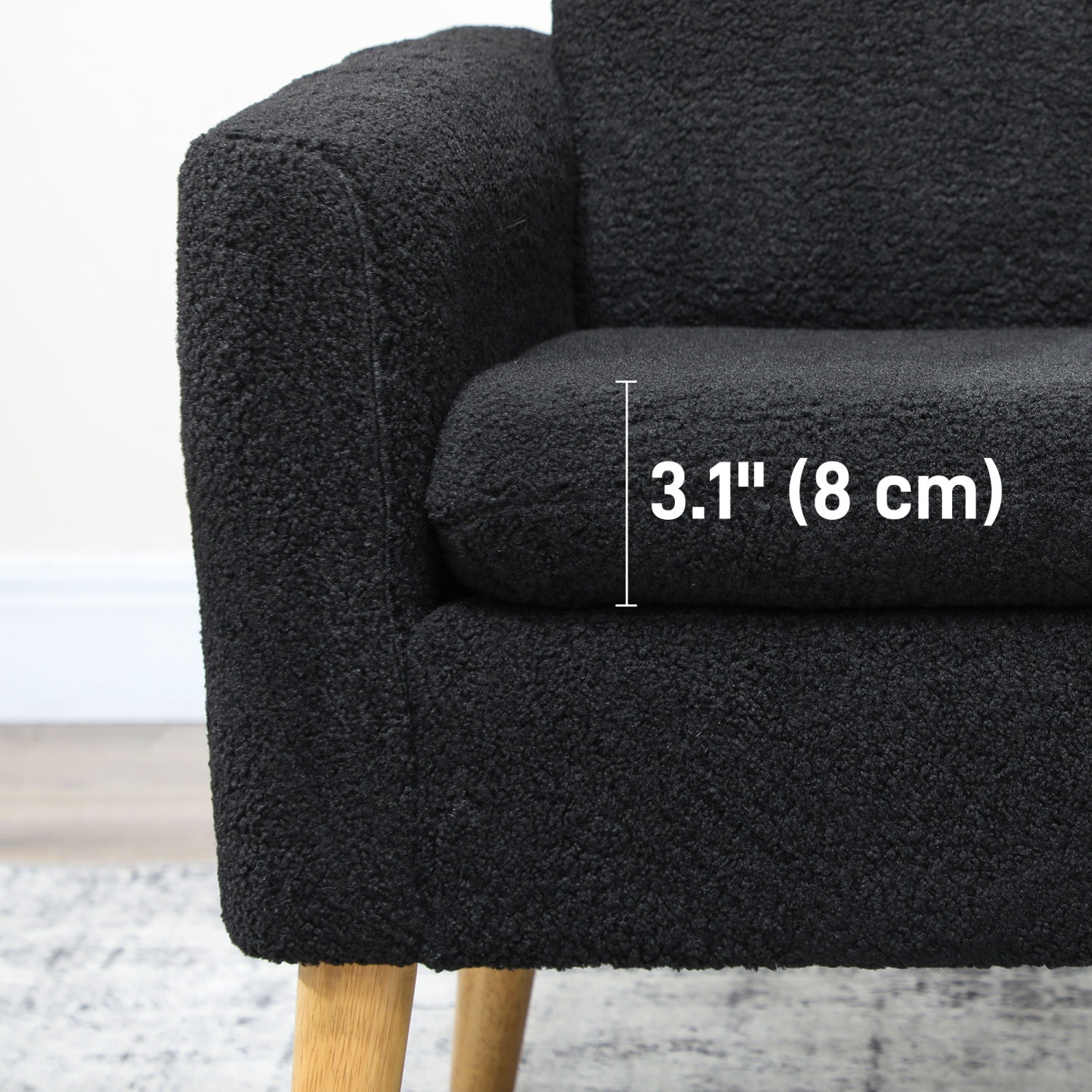 Fauteuil d'appoint en tissu Teddy de HOMCOM, fauteuil rembourré, fauteuil de salon moderne du milieu du siècle avec pattes en bois et siège rembourré