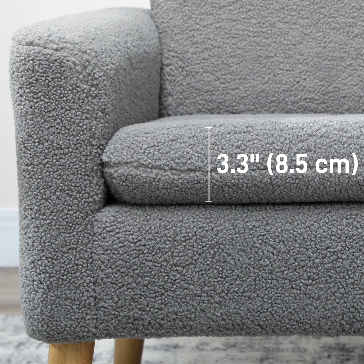 Fauteuil d'appoint en tissu Teddy de HOMCOM, fauteuil rembourré, fauteuil de salon moderne du milieu du siècle avec pattes en bois et siège rembourré