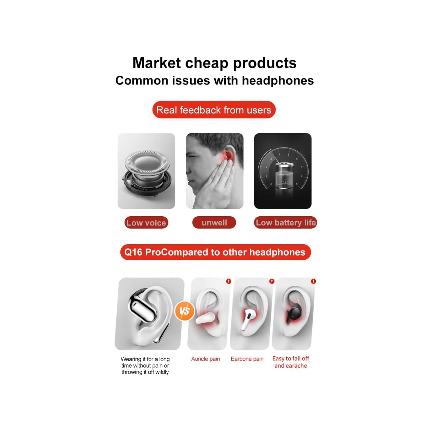 Smart Touch Screen Open Open Bluetooth 5,4 Écouteurs sans fil Pas intra-auriculaires, Aucun, avec écran LCD, Convient pour la course sportive - Noir