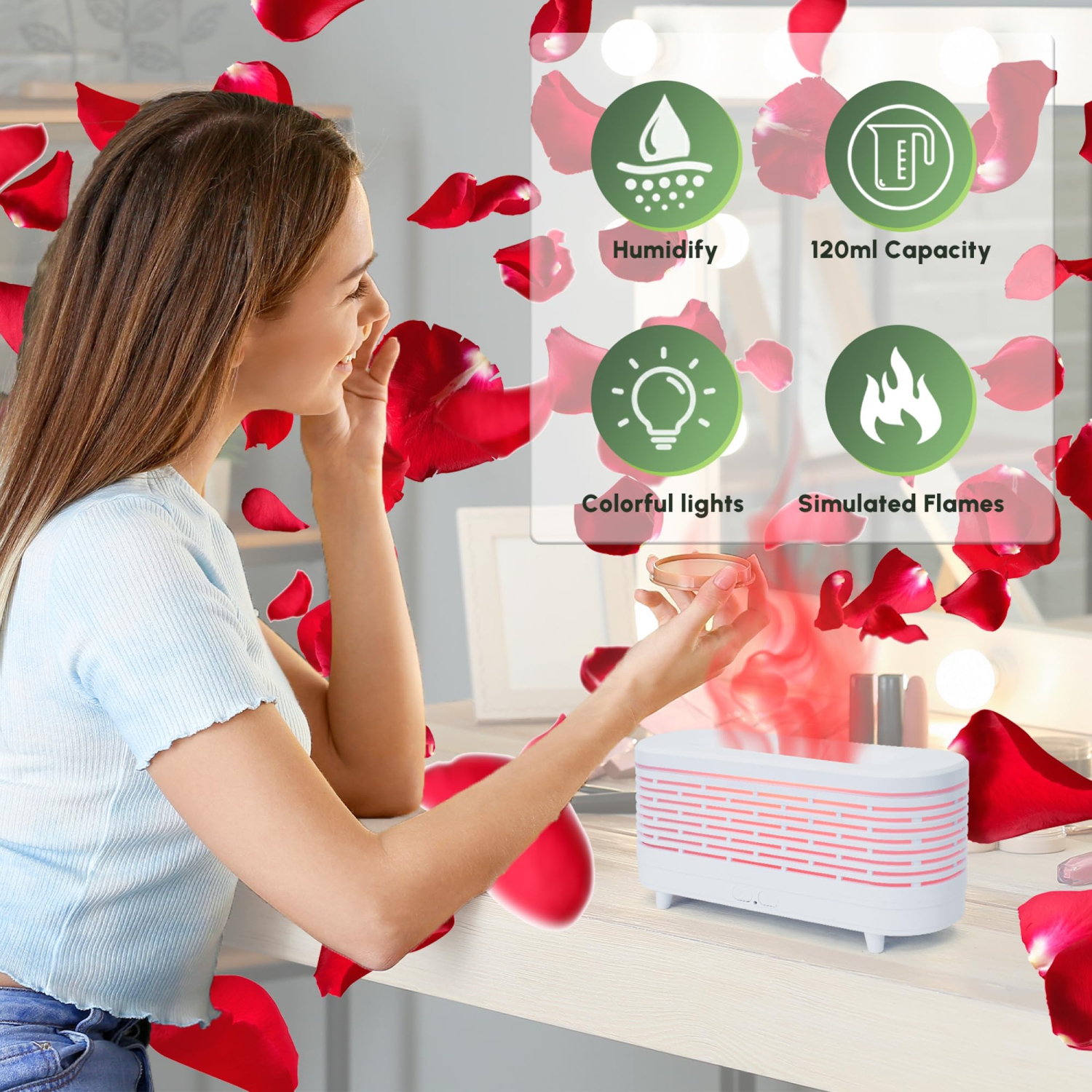 Diffuseur de flamme avec lumière de 7 couleurs, diffuseur d'huile essentielle à flamme simulée, diffuseur d'aromathérapie de 120 ml pour la maison,