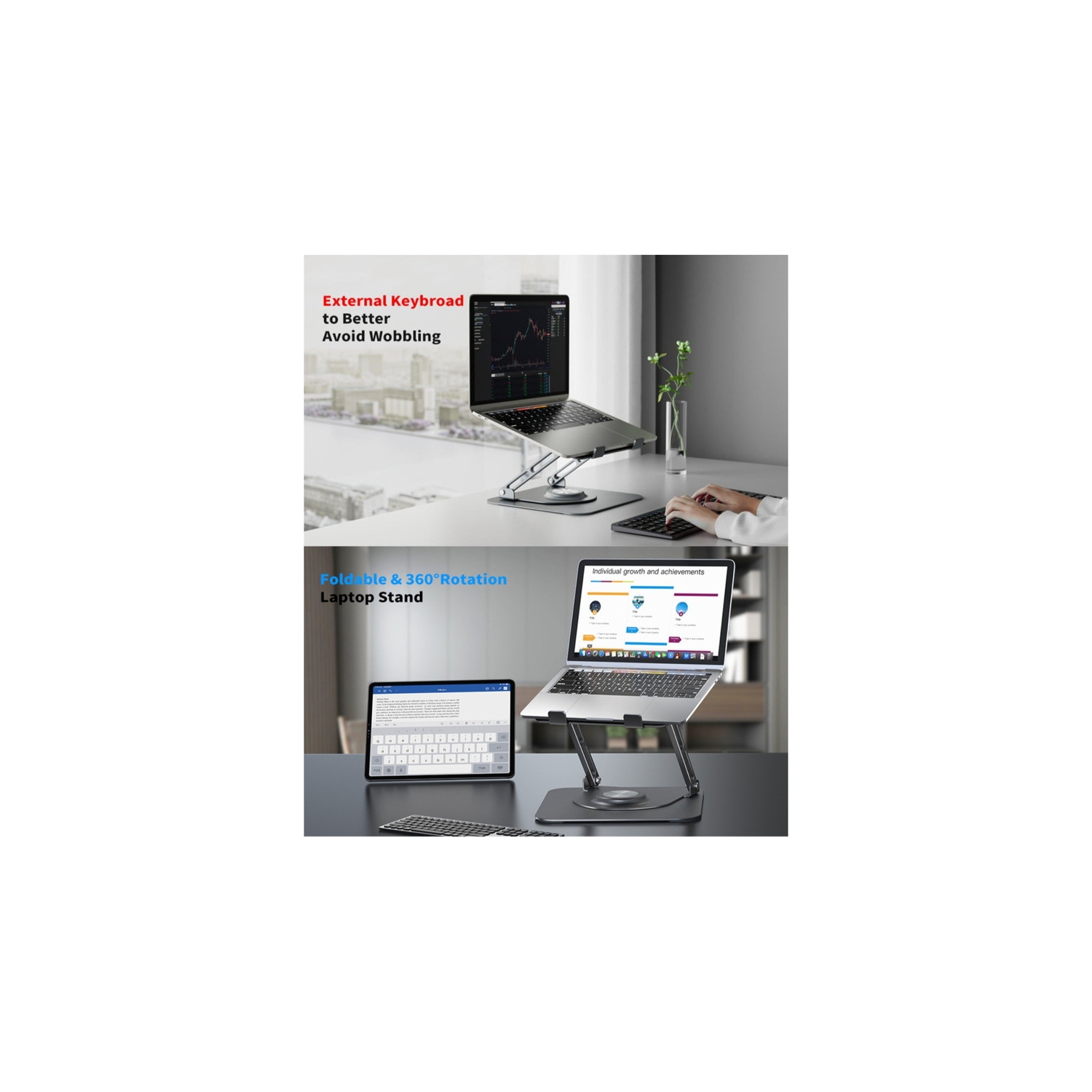 Laptop stand, foldable, 360° rotation, laptop stand, iPad stand, angle/height stepless adjustment, ergonomic, stable, heat dissipation - blue