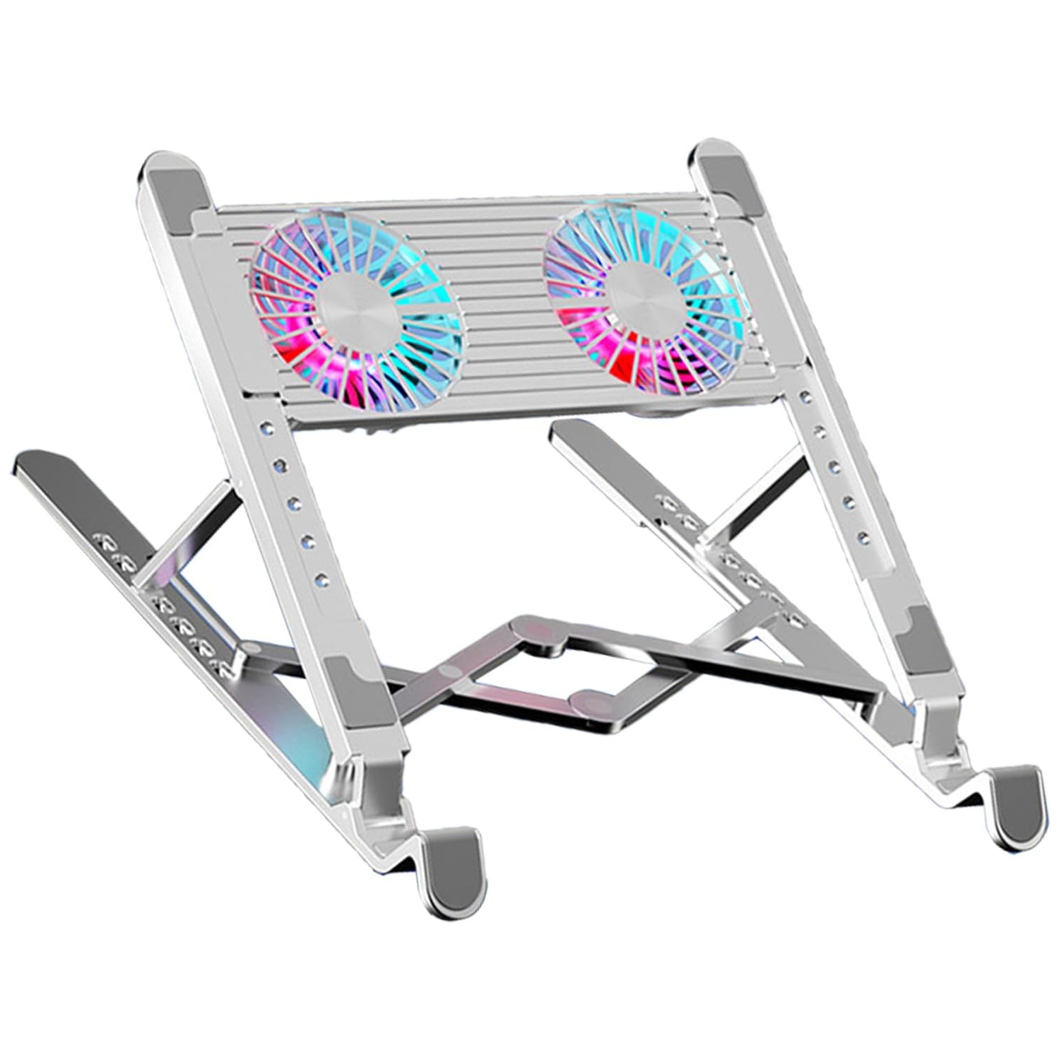 Aluminum laptop cooling pad, LED laptop cooler, low noise cooling fan, foldable laptop stand - dual fans