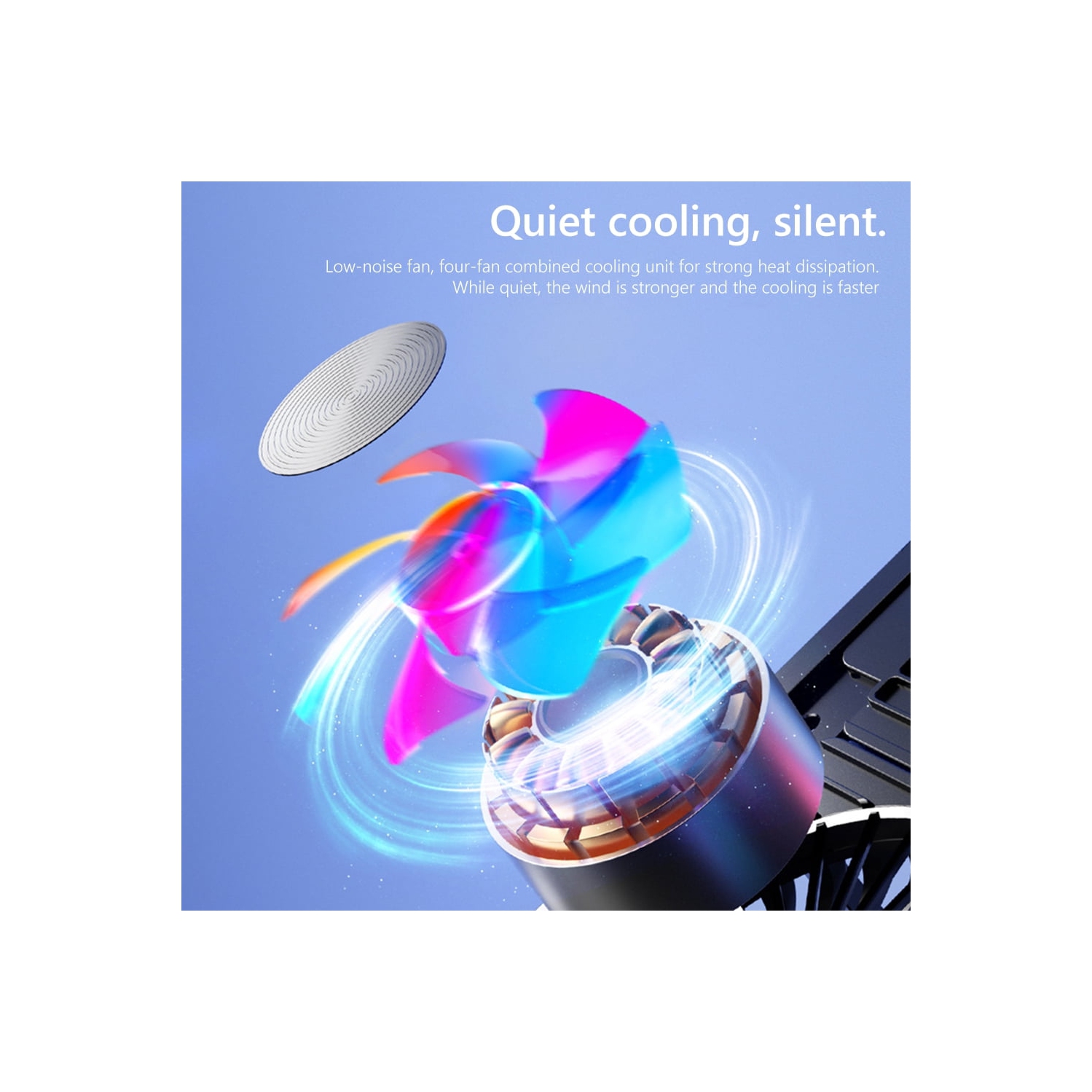 Aluminum laptop cooling pad, LED laptop cooler, low noise cooling fan, foldable laptop stand - dual fans