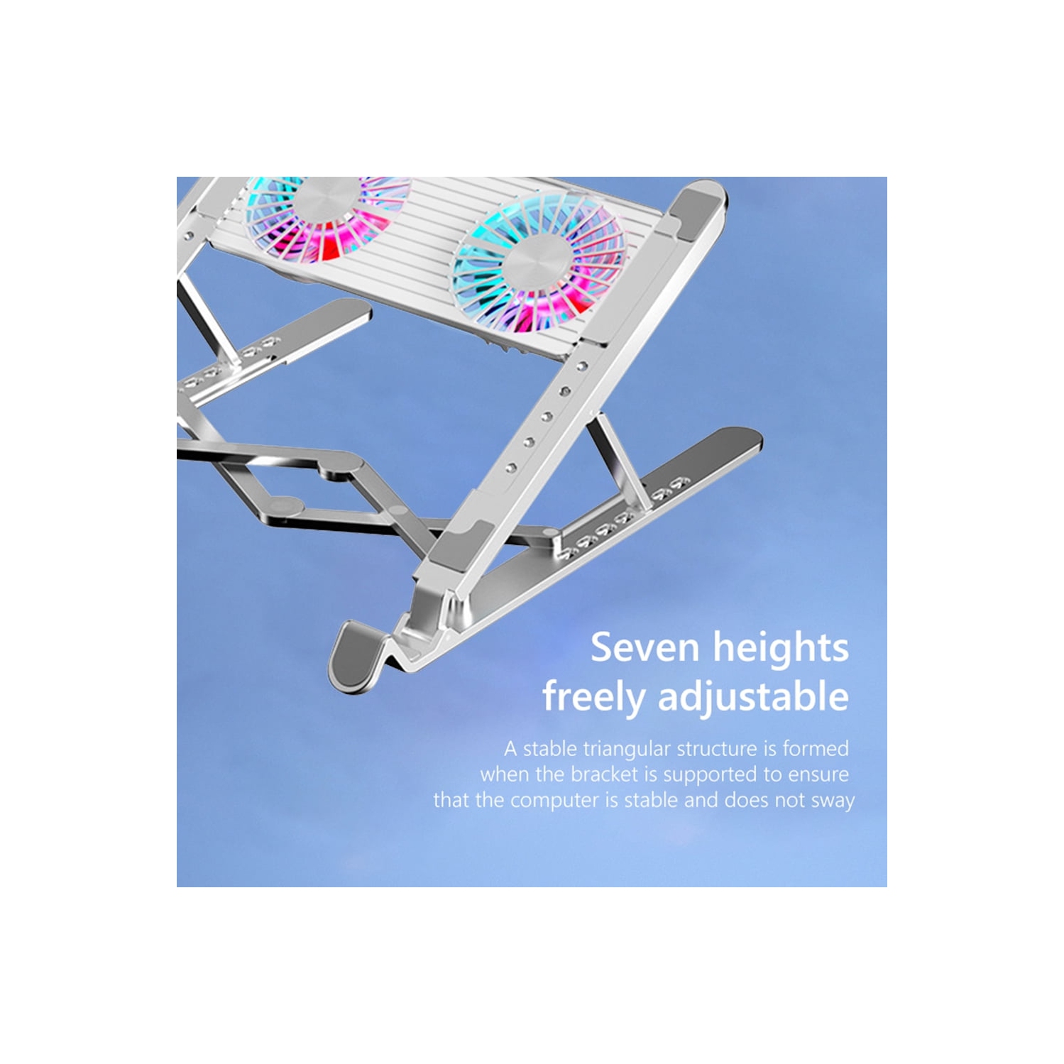 Aluminum laptop cooling pad, LED laptop cooler, low noise cooling fan, foldable laptop stand - dual fans