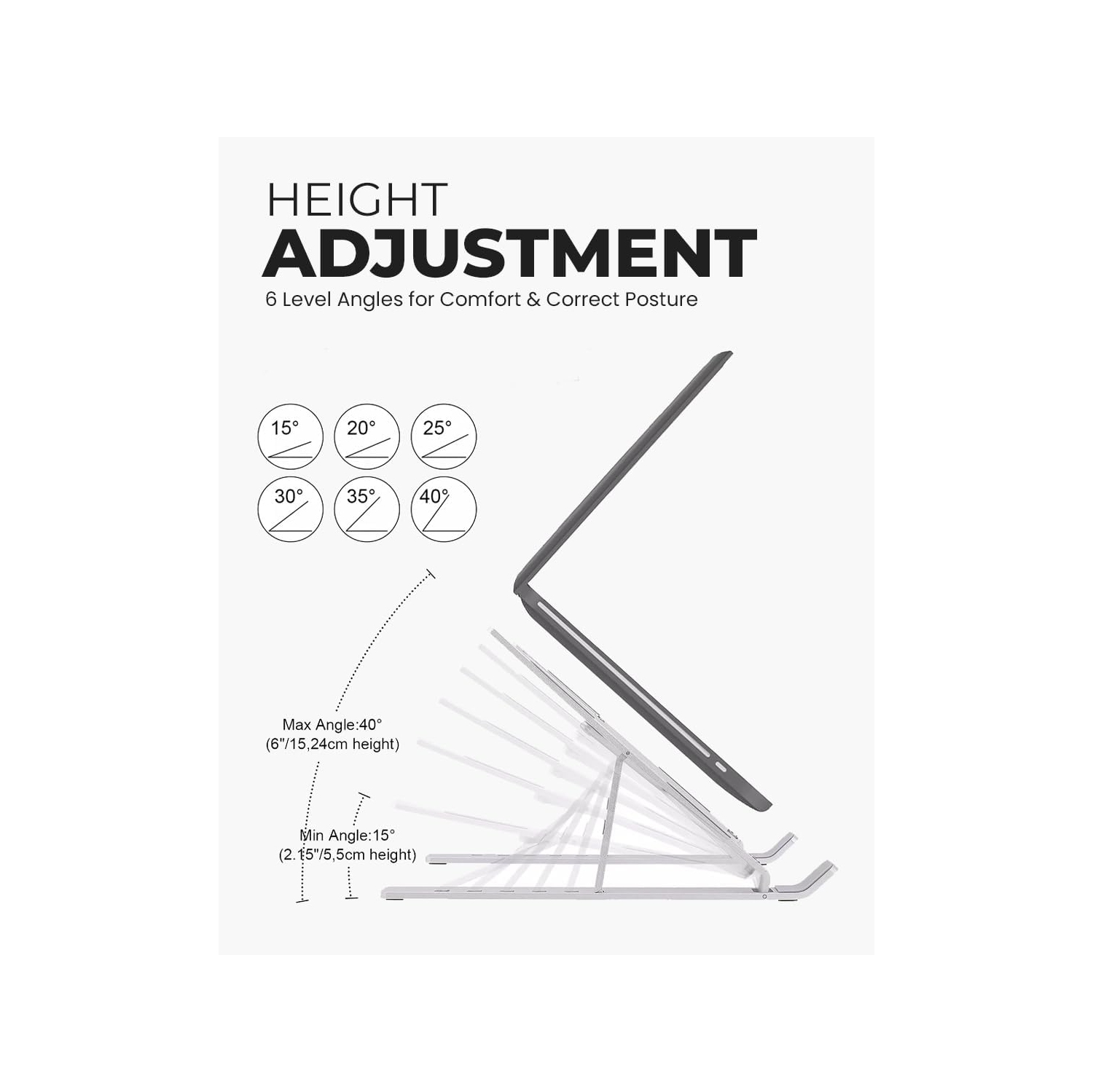 Aluminum Portable Laptop Stand, Height Adjustable, Ventilated Folding Lap/Desk Laptop Stand with Carrying Case for Laptops, MacBooks, Tablets and